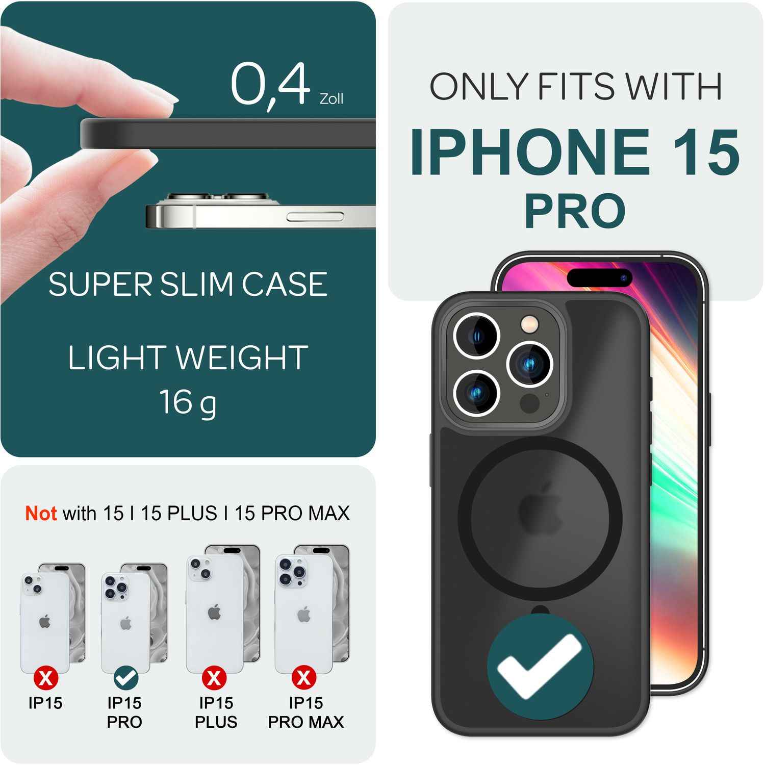 MagSafe Hülle Hybrid für iPhone 15 Pro Frosted Hard Case Handyhülle Schutz Rand