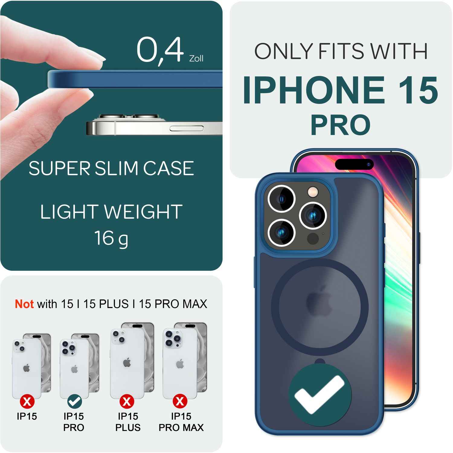 MagSafe Hülle Hybrid für iPhone 15 Pro Frosted Hard Case Handyhülle Schutz Rand