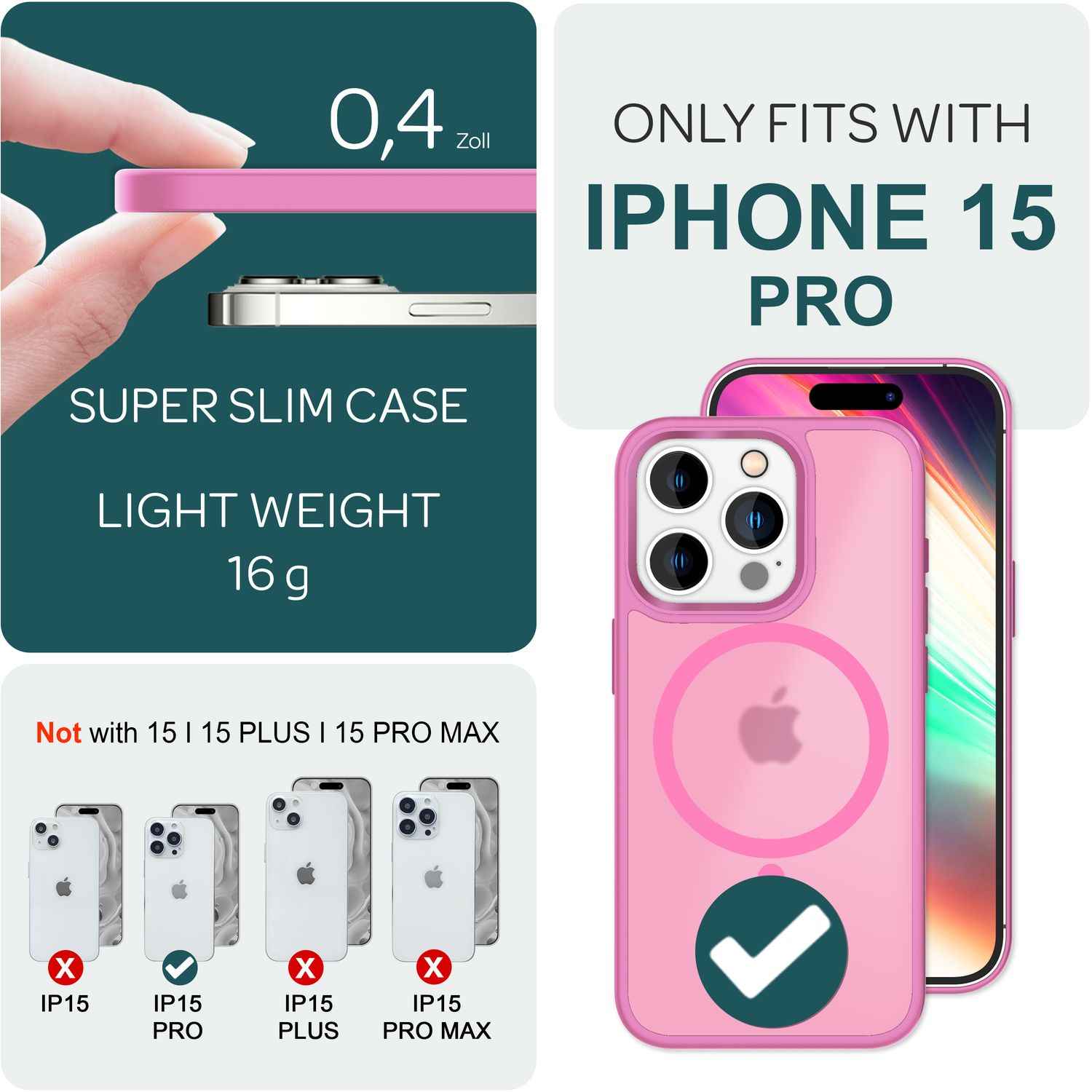 MagSafe Hülle Hybrid für iPhone 15 Pro Frosted Hard Case Handyhülle Schutz Rand