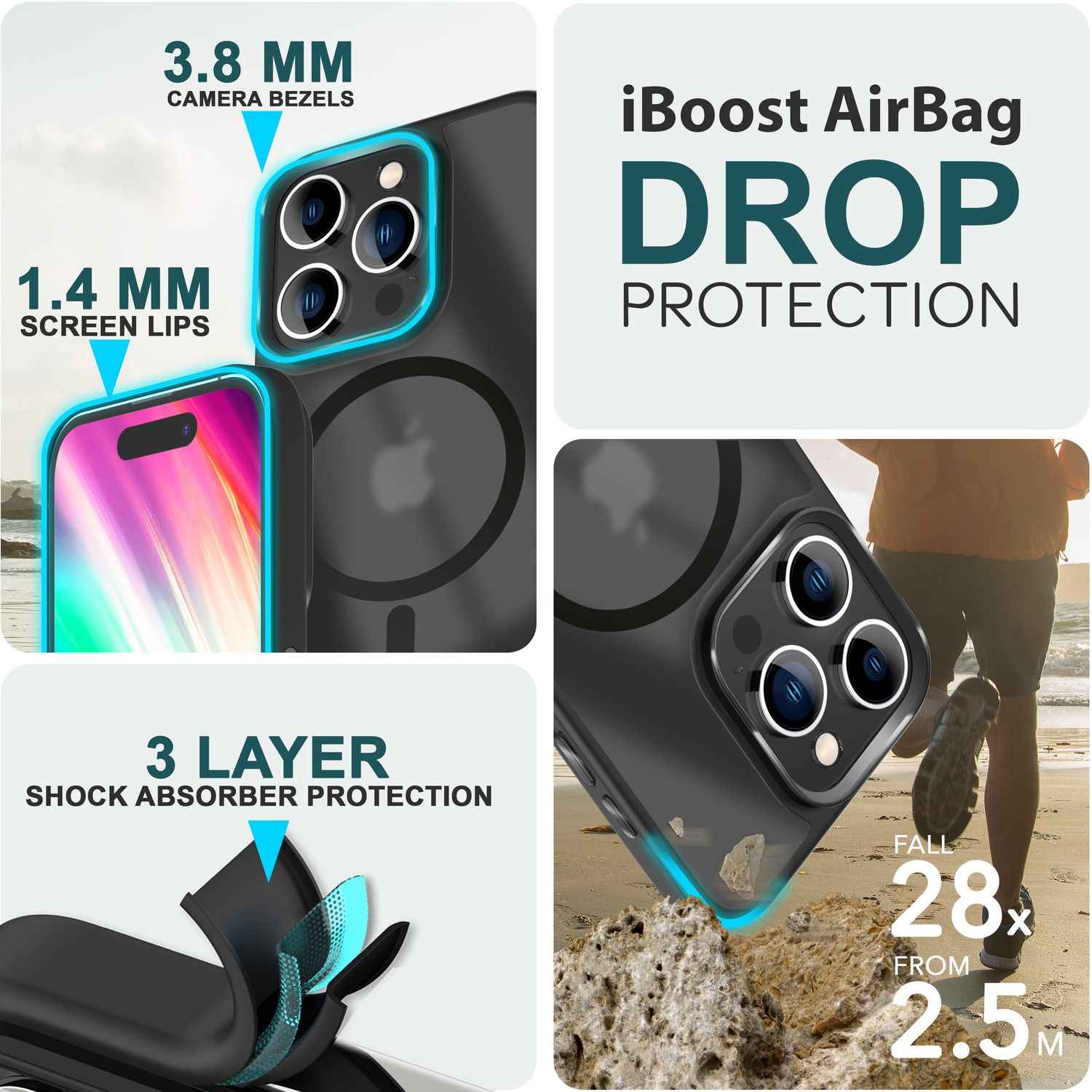 MagSafe Hülle Hybrid für iPhone 15 Pro Frosted Hard Case Handyhülle Schutz Rand
