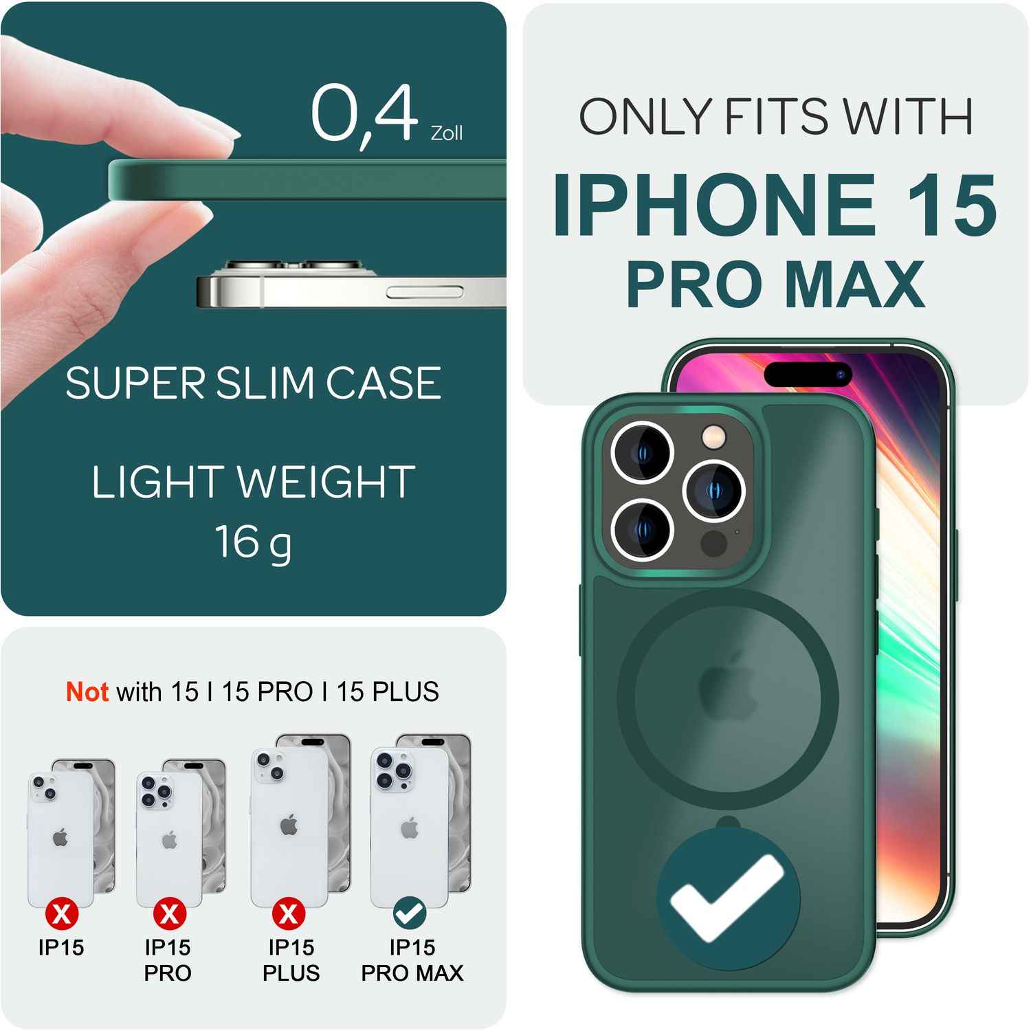 MagSafe Hülle Hybrid für iPhone 15 Pro Max Frosted Hard Case Schutz Handyhülle