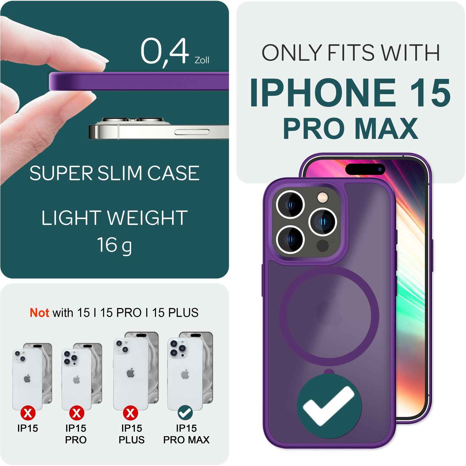 MagSafe Hülle Hybrid für iPhone 15 Pro Max Frosted Hard Case Schutz Handyhülle