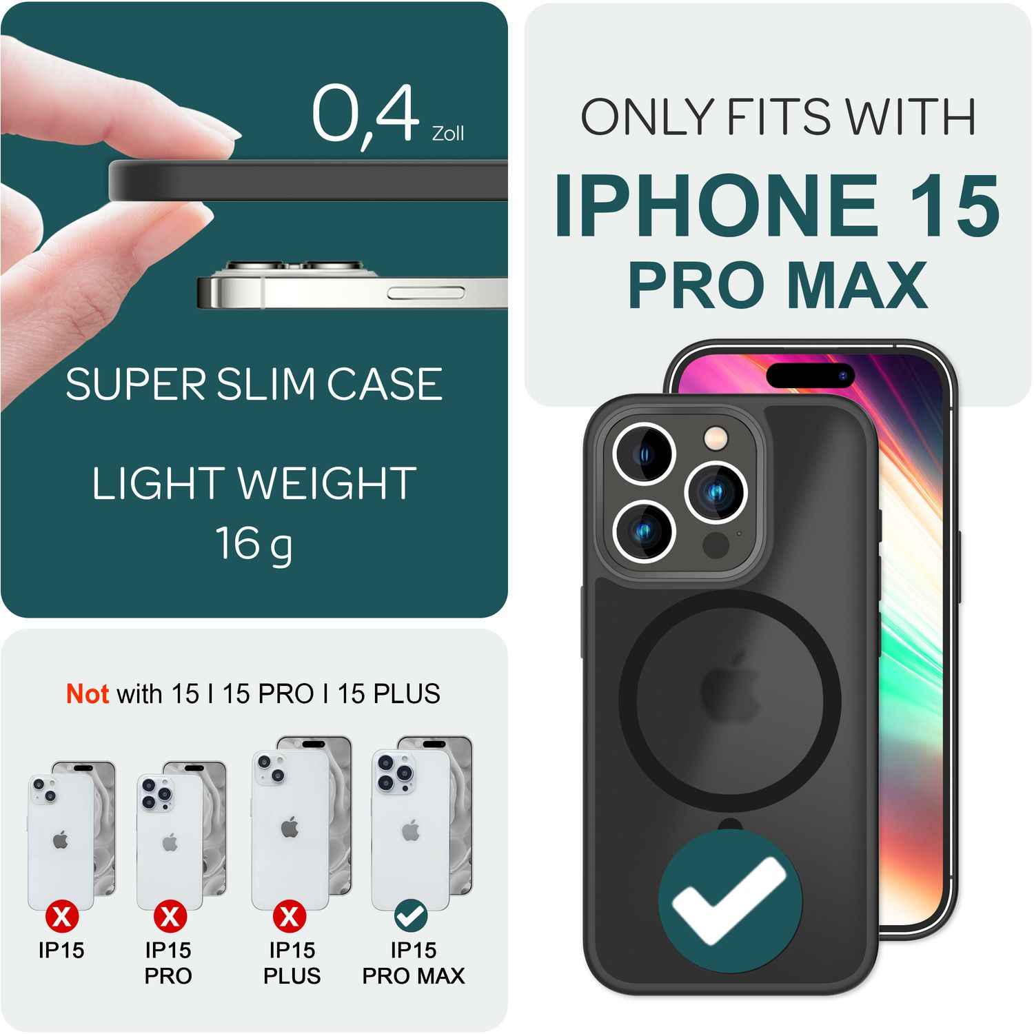 MagSafe Hülle Hybrid für iPhone 15 Pro Max Frosted Hard Case Schutz Handyhülle