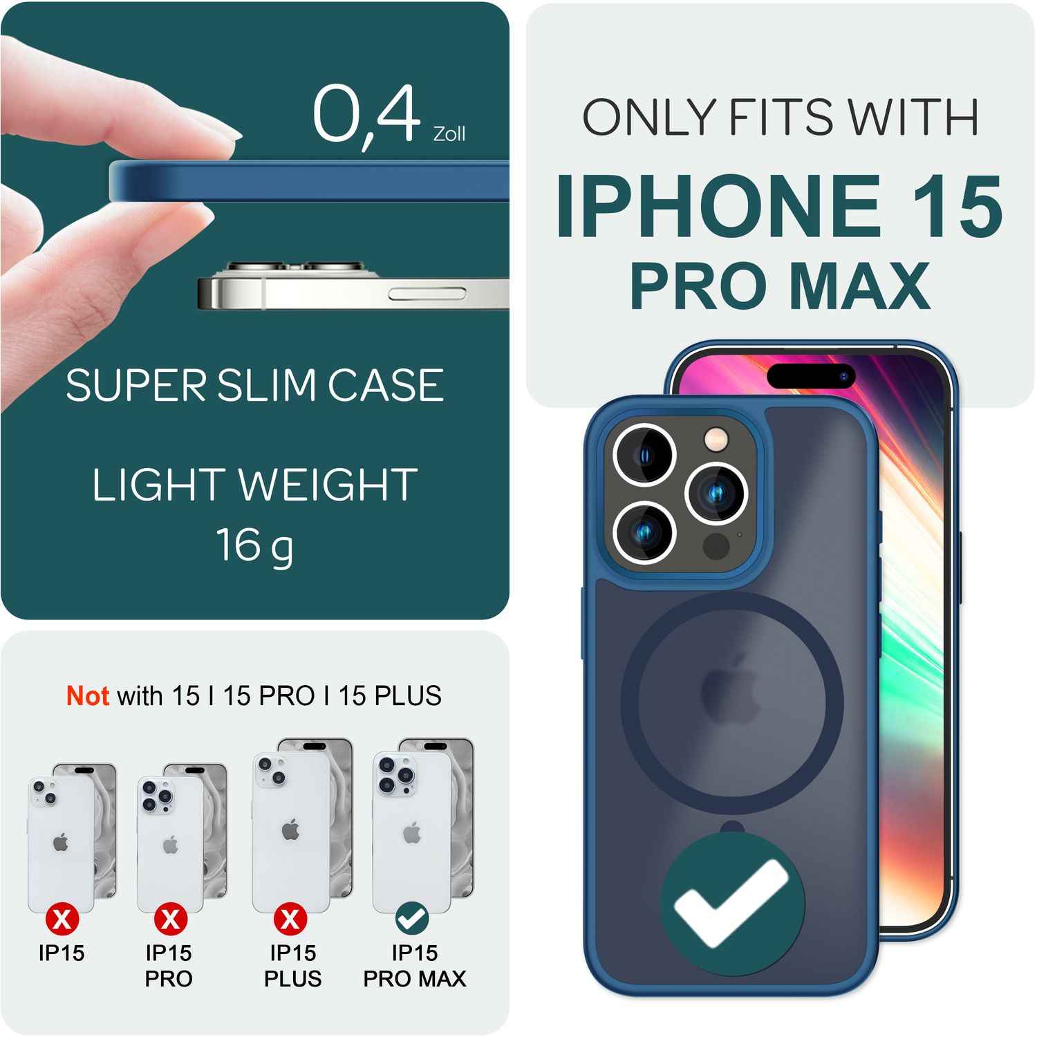 MagSafe Hülle Hybrid für iPhone 15 Pro Max Frosted Hard Case Schutz Handyhülle