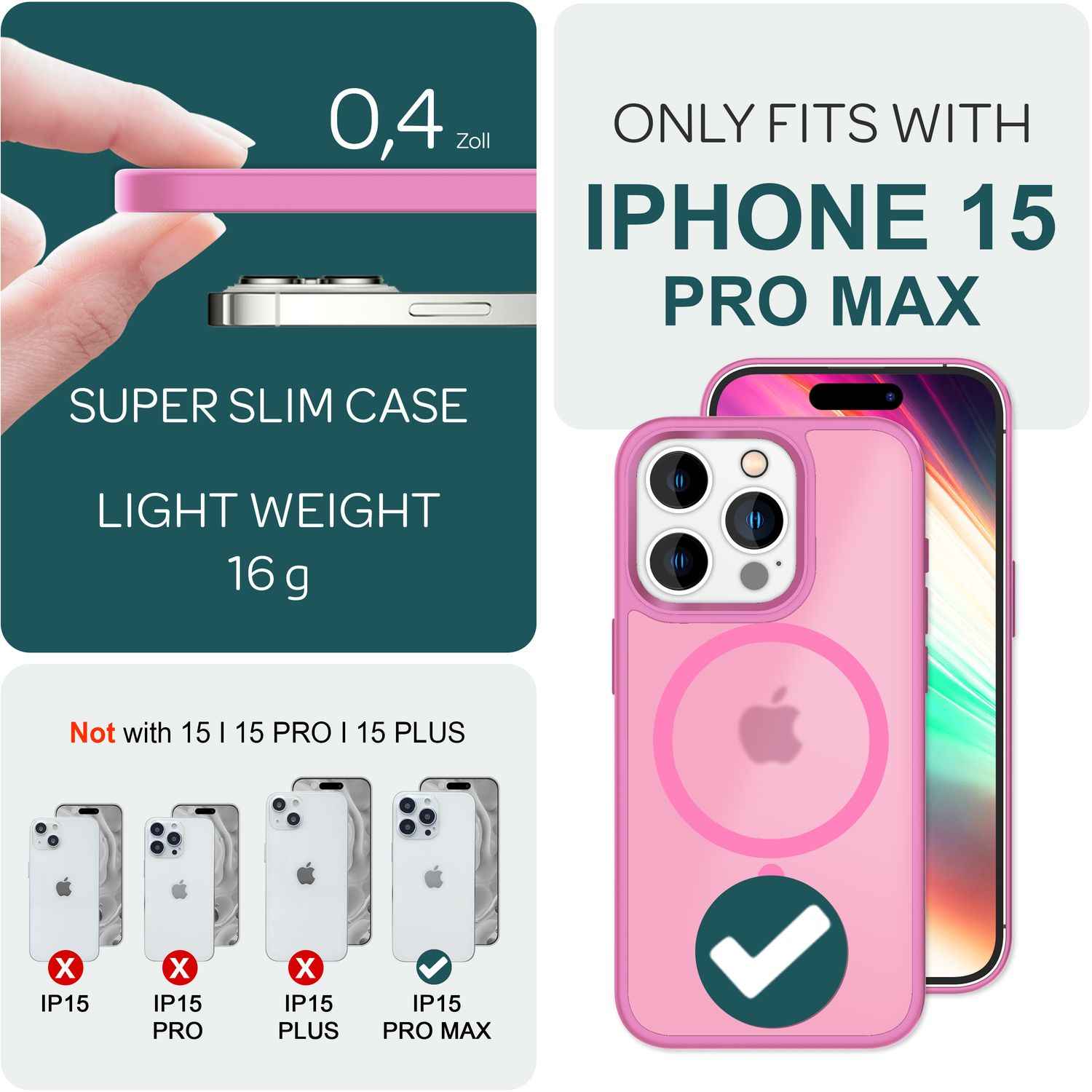 MagSafe Hülle Hybrid für iPhone 15 Pro Max Frosted Hard Case Schutz Handyhülle