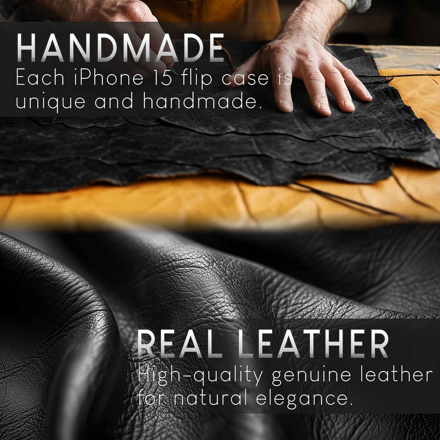 NALIA Echt-Leder Flipcase für iPhone 15 Hülle, Rindsleder Schutzhülle Lederhülle mit RFID-Schutz, Standfunktion Klappbar