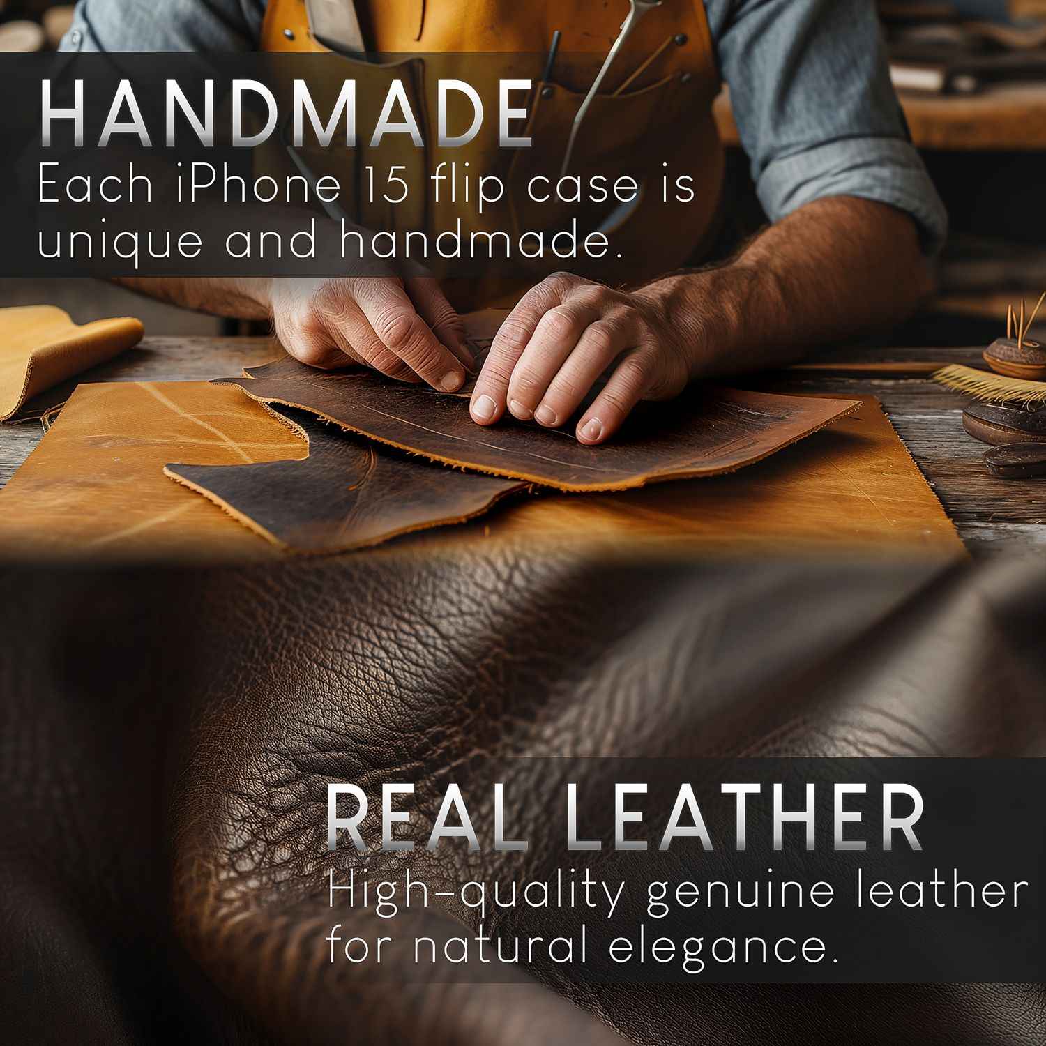 NALIA Echt-Leder Flipcase für iPhone 15 Pro Hülle, Rindsleder Schutzhülle RFID-Schutz Lederhülle Aufstellbar