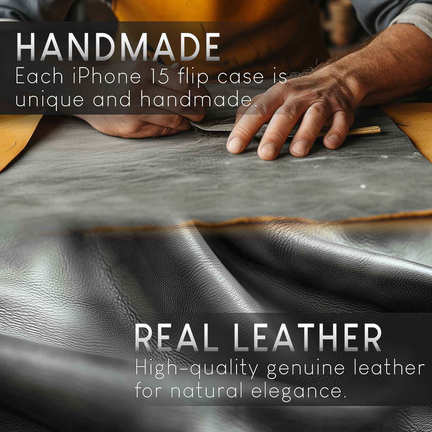 NALIA Echt-Leder Flipcase für iPhone 15 Pro Hülle, Rindsleder Schutzhülle RFID-Schutz Lederhülle Aufstellbar