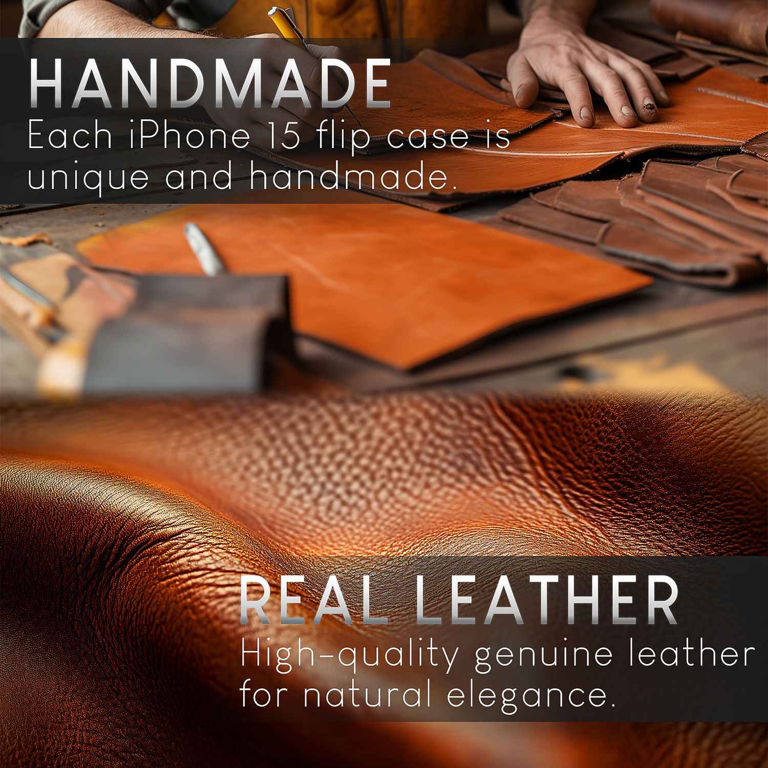 NALIA Echt-Leder Flipcase für iPhone 15 Pro Hülle, Rindsleder Schutzhülle RFID-Schutz Lederhülle Aufstellbar