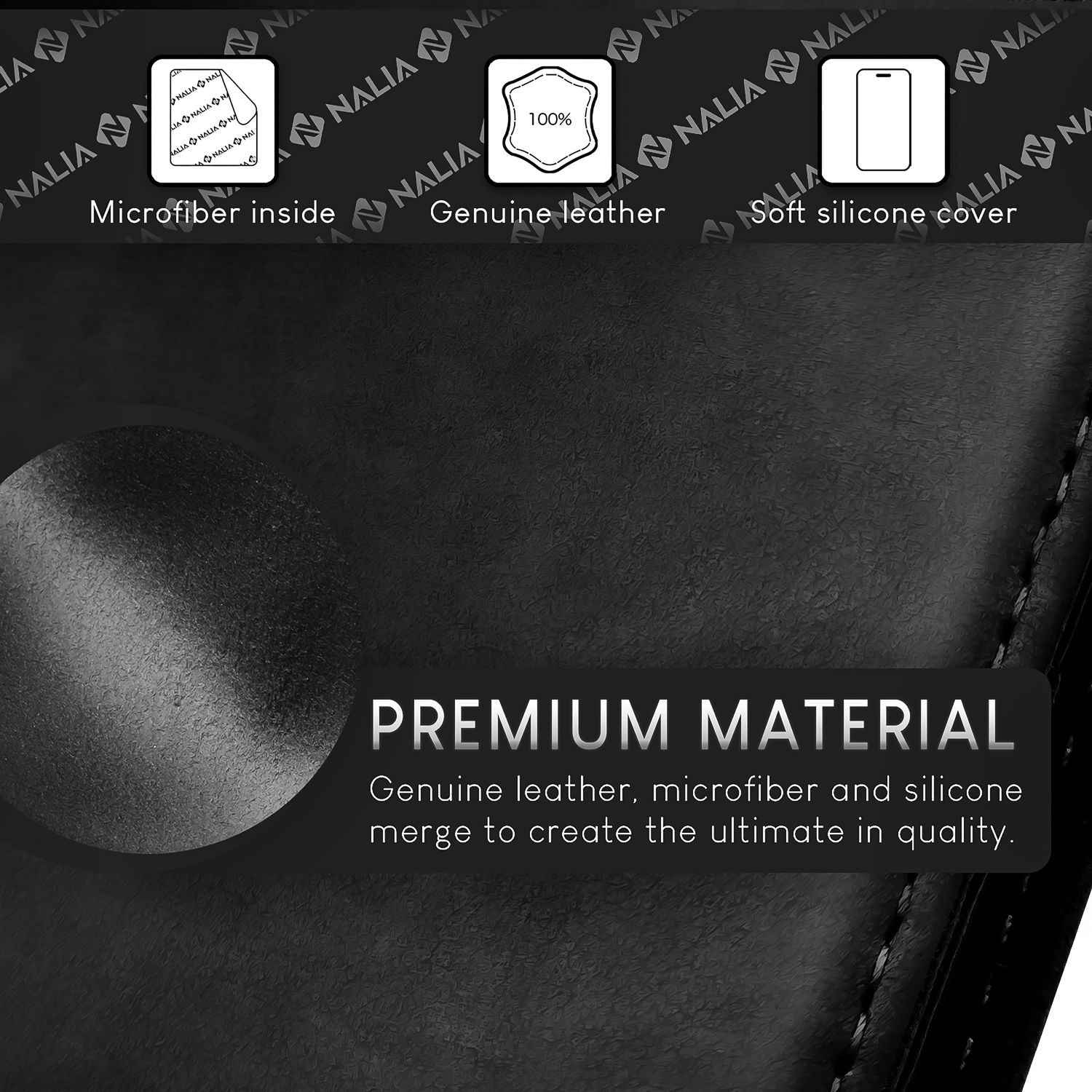 NALIA Echt-Leder Flipcase für iPhone 15 Pro Hülle, Rindsleder Schutzhülle RFID-Schutz Lederhülle Aufstellbar
