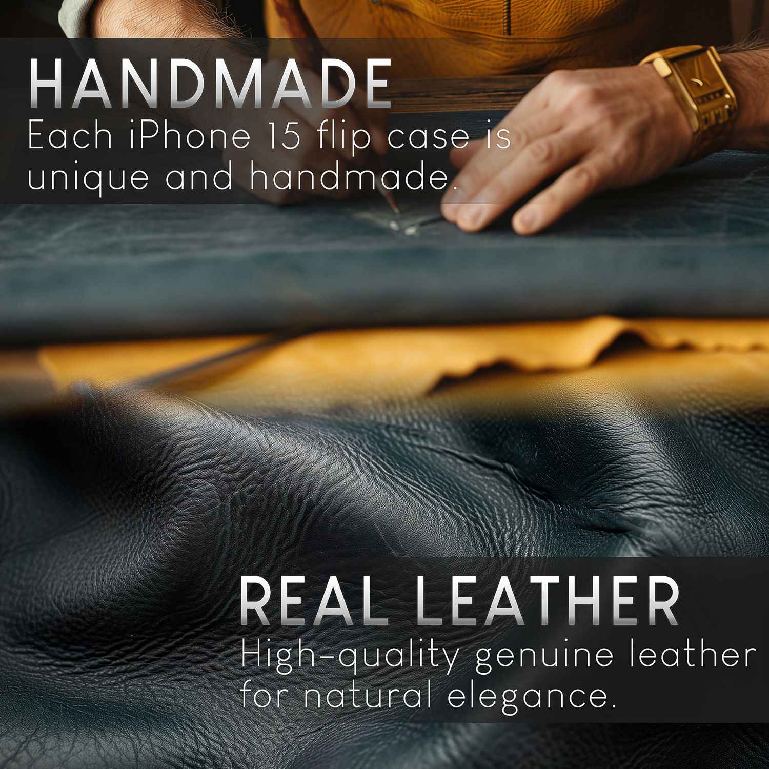 NALIA Echt-Leder Flipcase für iPhone 15 Pro Hülle, Rindsleder Schutzhülle RFID-Schutz Lederhülle Aufstellbar