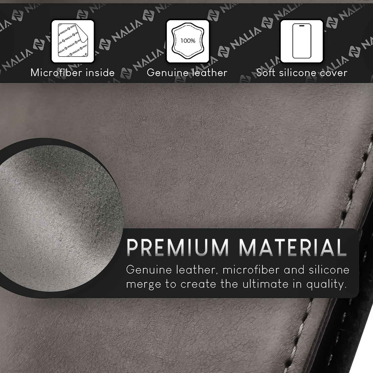 NALIA Echt-Leder Flipcase für iPhone 15 Pro Max Hülle, Rindsleder Schutzhülle RFID-Schutz Lederhülle Wallet