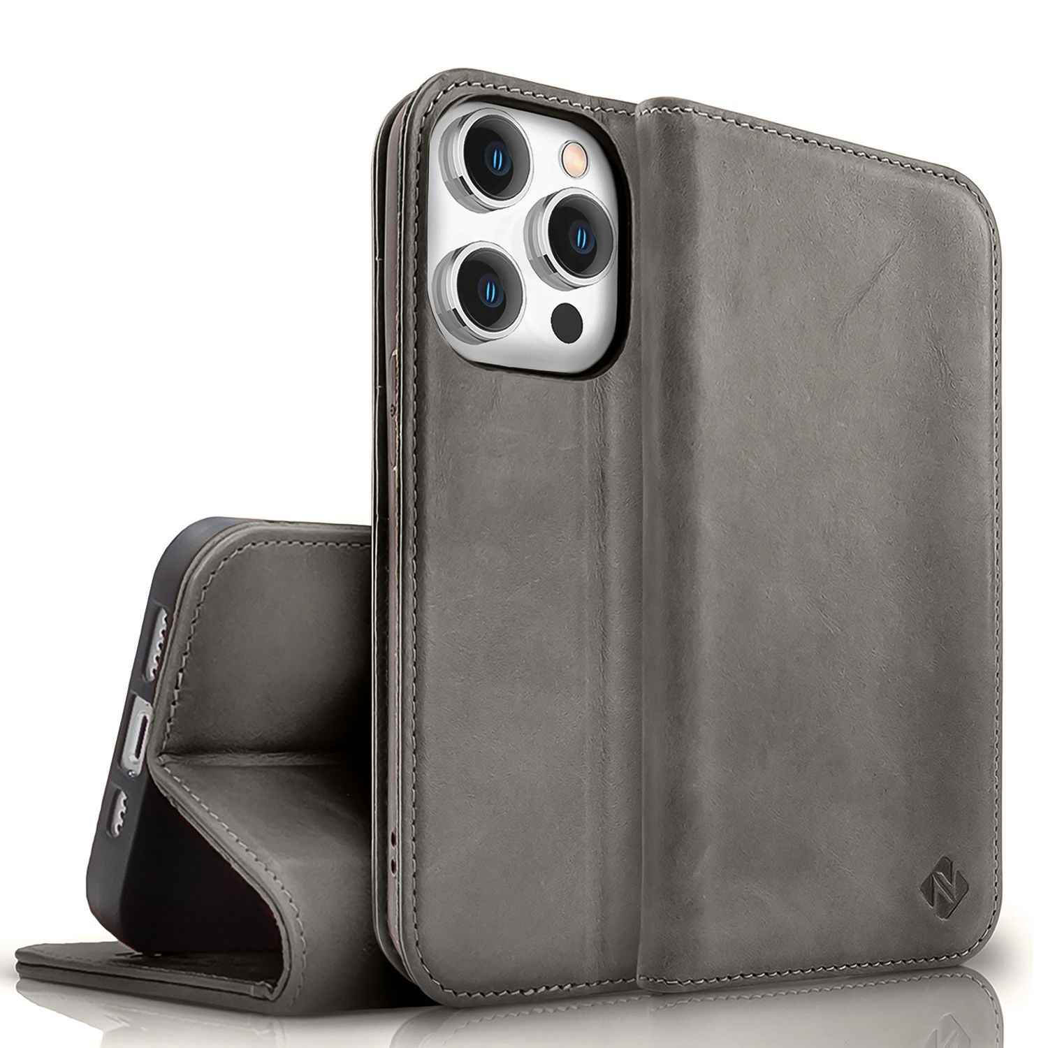 NALIA Echt-Leder Flipcase für iPhone 15 Pro Max Hülle, Rindsleder Schutzhülle RFID-Schutz Lederhülle Wallet