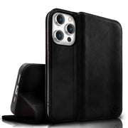 NALIA Echt-Leder Flipcase für iPhone 15 Pro Max Hülle, Rindsleder Schutzhülle RFID-Schutz Lederhülle Wallet