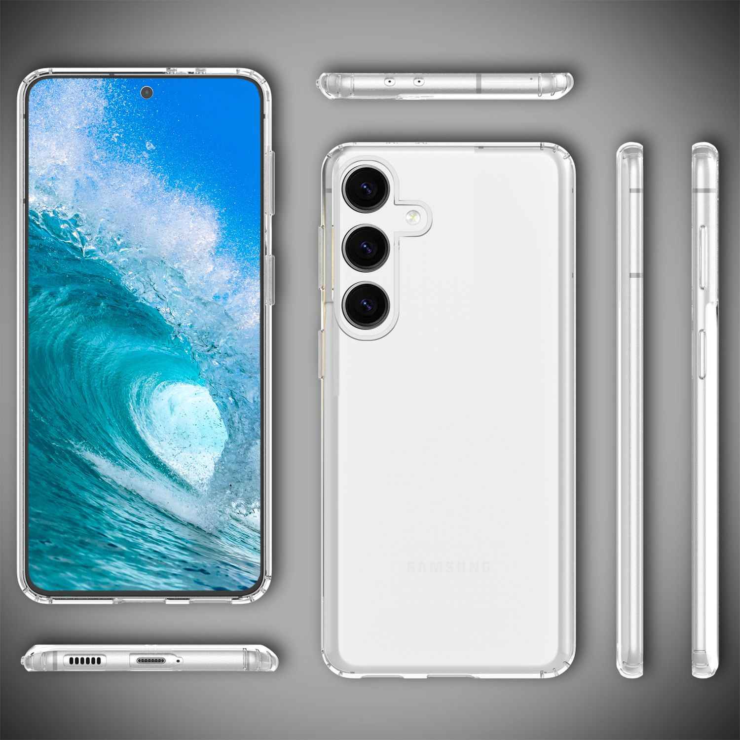 NALIA Stabile Klarsichthülle für Samsung Galaxy S24 Hülle, Transparente Schutzhülle mit harter Rückseite & Silikon-Rand
