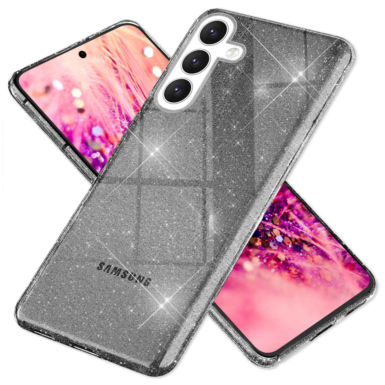 NALIA Glitzernde Schutzhülle für Samsung Galaxy S24 Hülle, Durchsichtige Silikon Handyhülle, Glitzerhülle