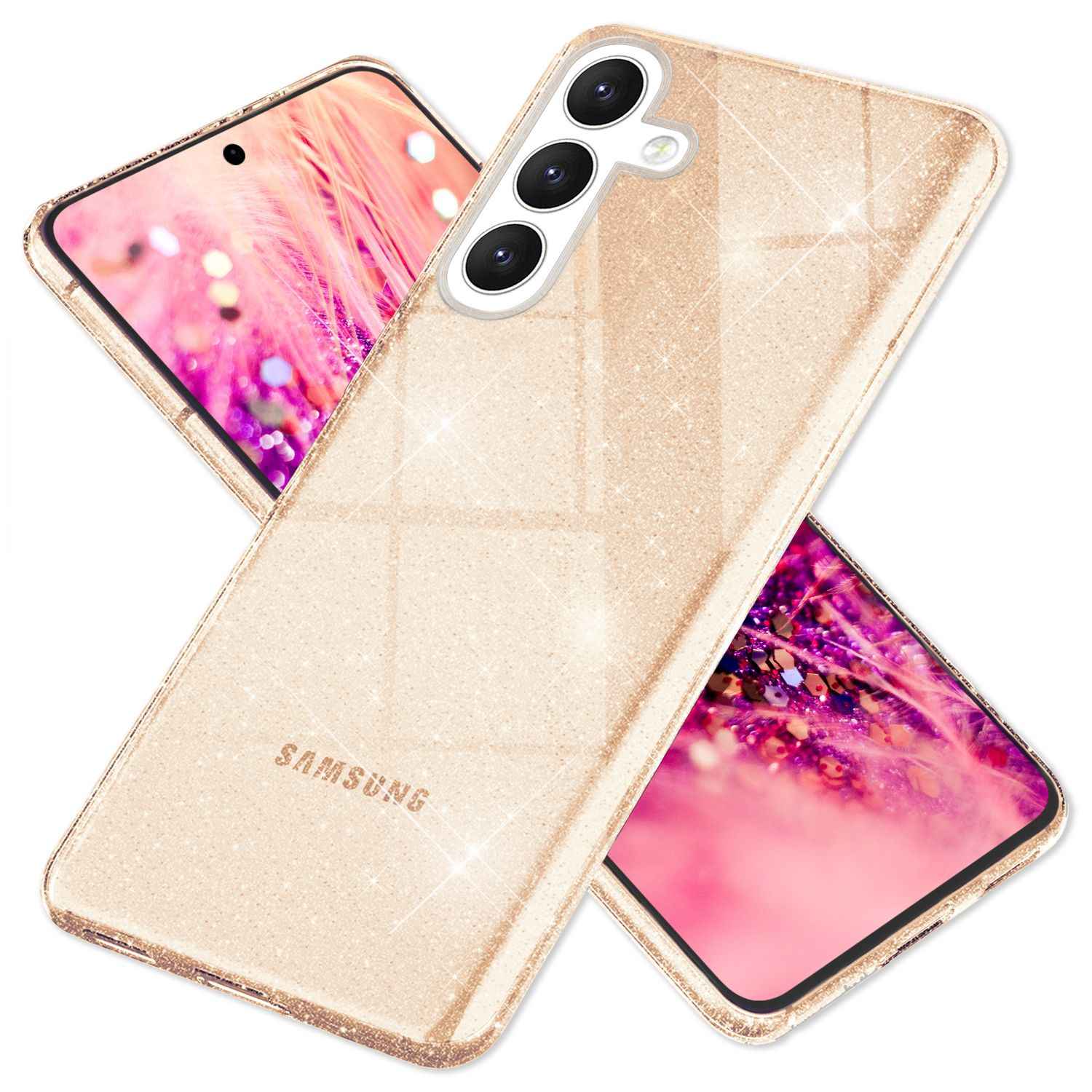 NALIA Glitzernde Schutzhülle für Samsung Galaxy S24 Hülle, Durchsichtige Silikon Handyhülle, Glitzerhülle