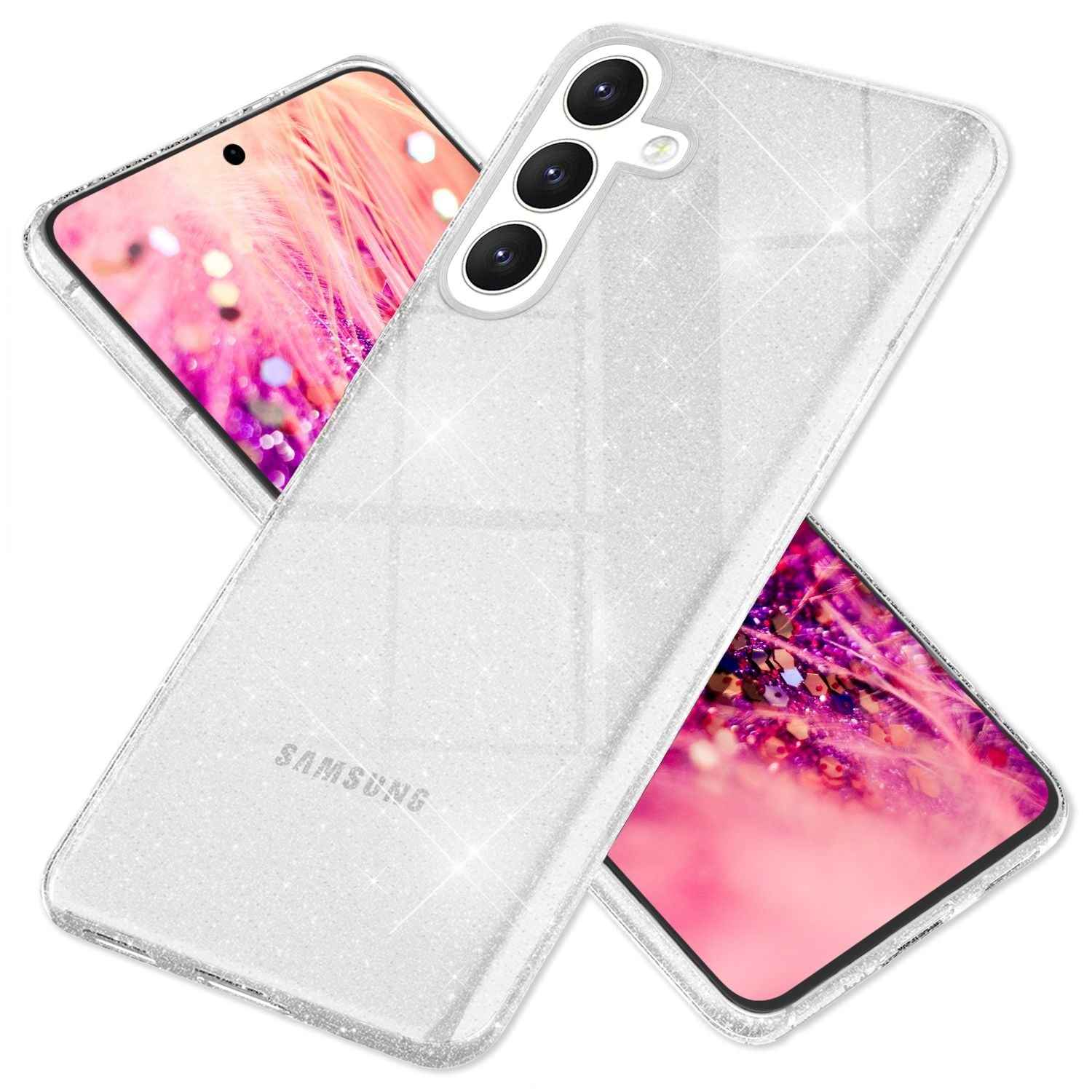 NALIA Glitzernde Schutzhülle für Samsung Galaxy S24 Hülle, Durchsichtige Silikon Handyhülle, Glitzerhülle