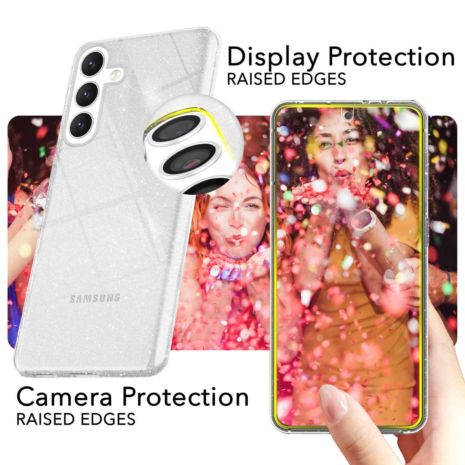 NALIA Glitzernde Schutzhülle für Samsung Galaxy S24 Hülle, Durchsichtige Silikon Handyhülle, Glitzerhülle