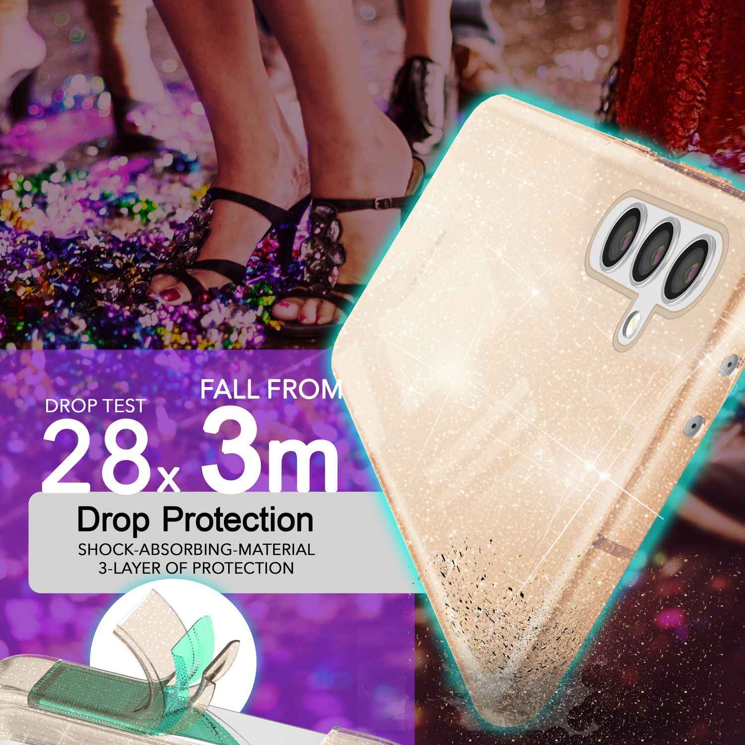 NALIA Glitzernde Schutzhülle für Samsung Galaxy S24 Plus Hülle, Durchsichtige Silikon Handyhülle mit Diamant Pailletten