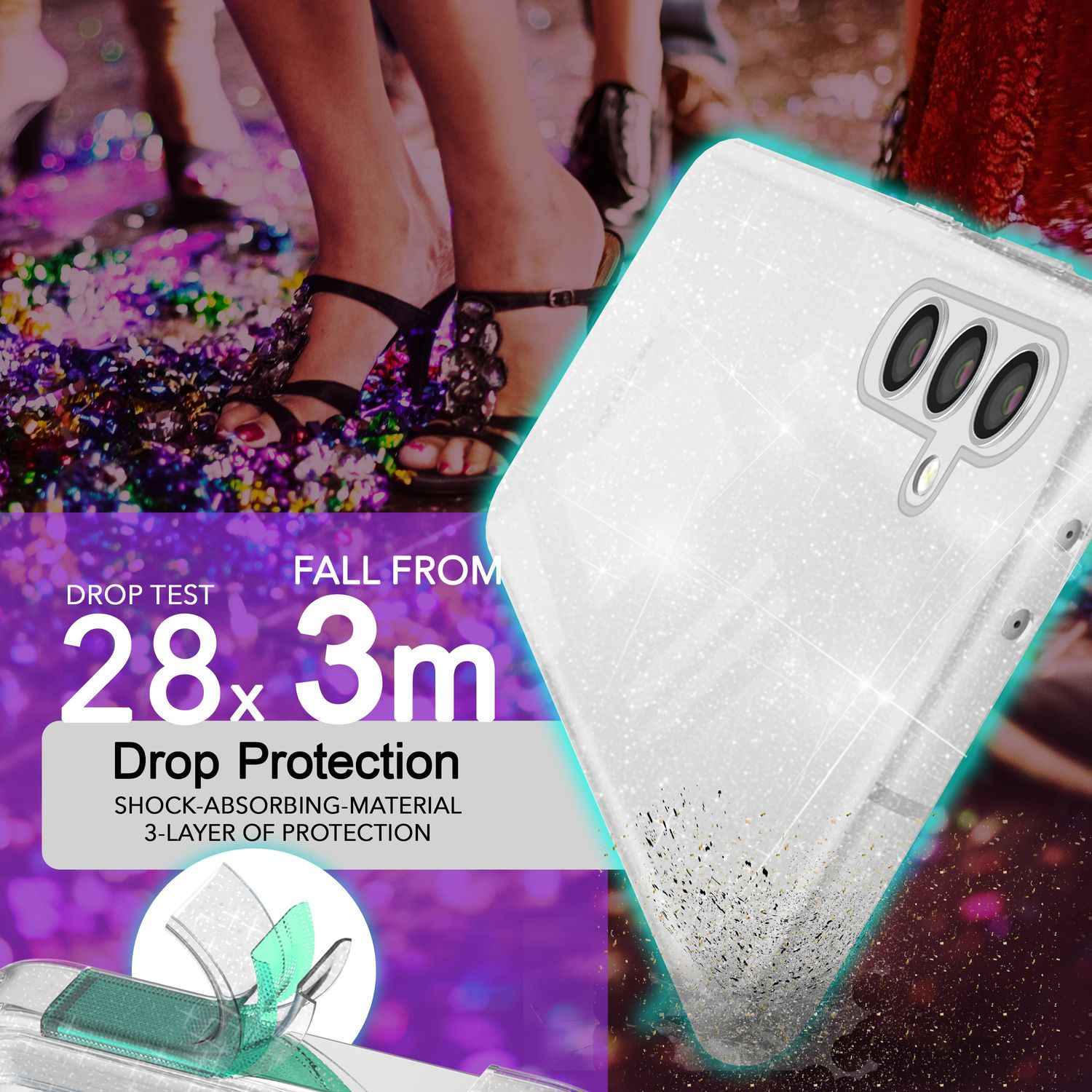 NALIA Glitzernde Schutzhülle für Samsung Galaxy S24 Plus Hülle, Durchsichtige Silikon Handyhülle mit Diamant Pailletten