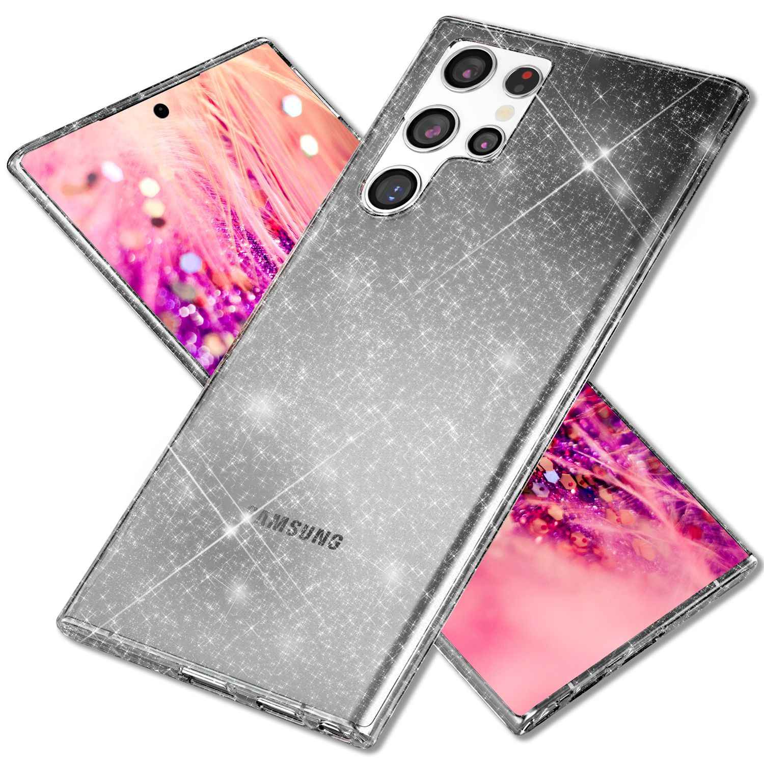 NALIA Glitzernde Schutzhülle für Samsung Galaxy S24 Ultra Hülle, Durchsichtige Silikon Handyhülle mit Diamant Pailletten