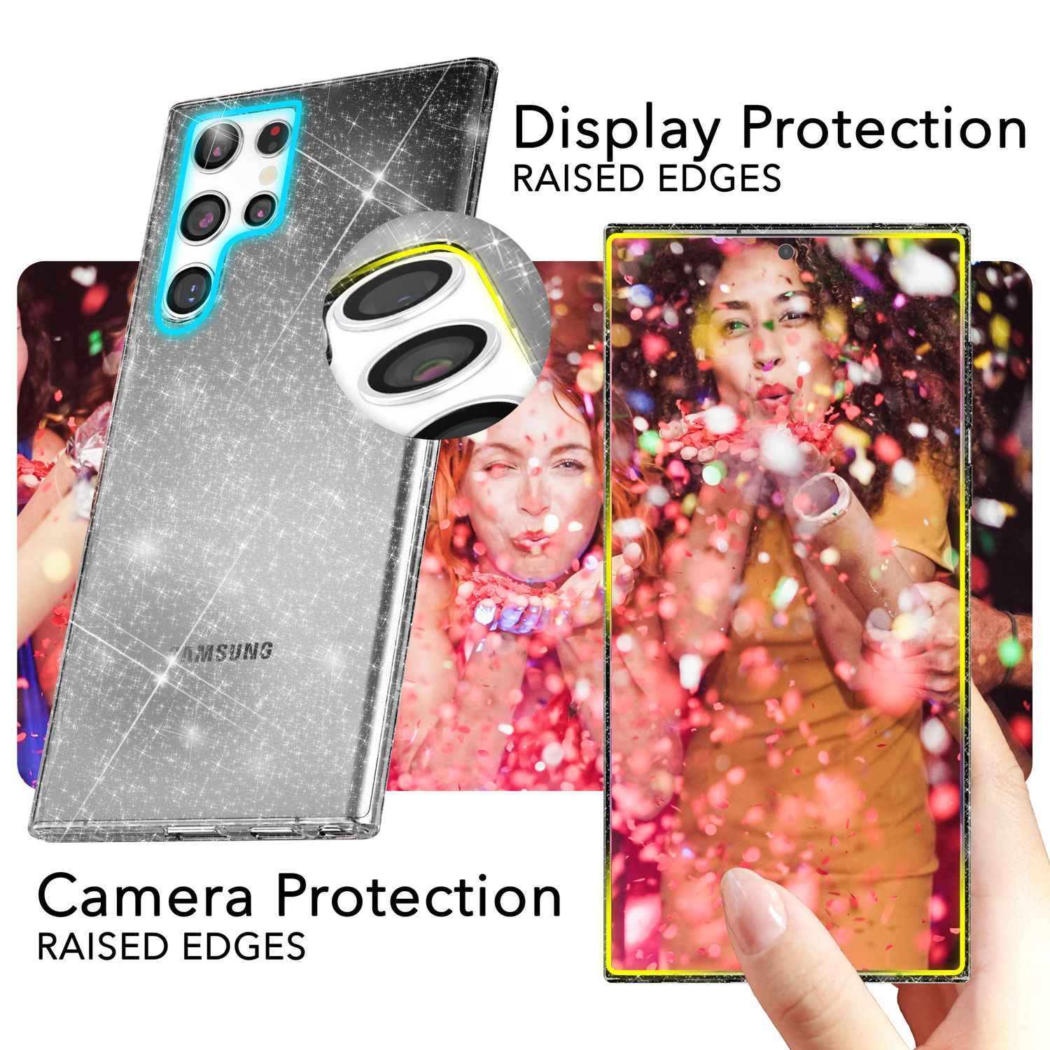 NALIA Glitzernde Schutzhülle für Samsung Galaxy S24 Ultra Hülle, Durchsichtige Silikon Handyhülle mit Diamant Pailletten