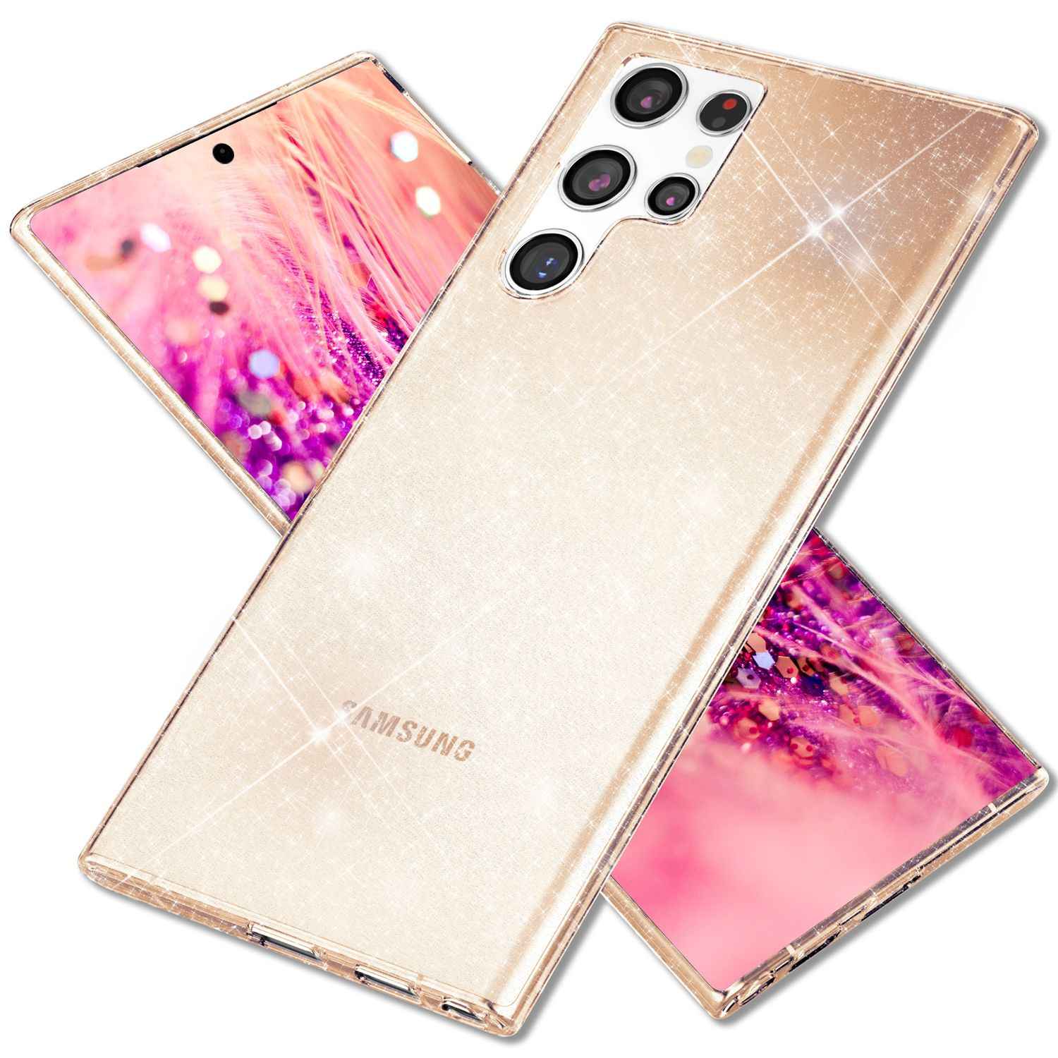 NALIA Glitzernde Schutzhülle für Samsung Galaxy S24 Ultra Hülle, Durchsichtige Silikon Handyhülle mit Diamant Pailletten
