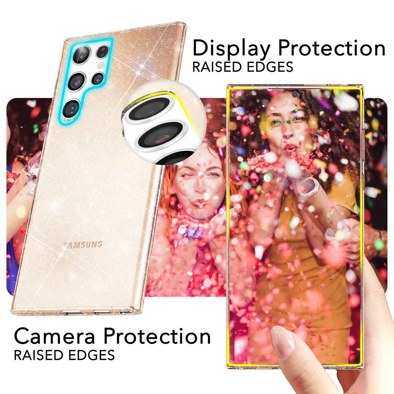 NALIA Glitzernde Schutzhülle für Samsung Galaxy S24 Ultra Hülle, Durchsichtige Silikon Handyhülle mit Diamant Pailletten