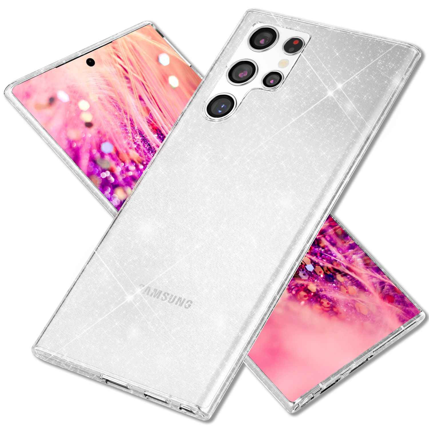 NALIA Glitzernde Schutzhülle für Samsung Galaxy S24 Ultra Hülle, Durchsichtige Silikon Handyhülle mit Diamant Pailletten