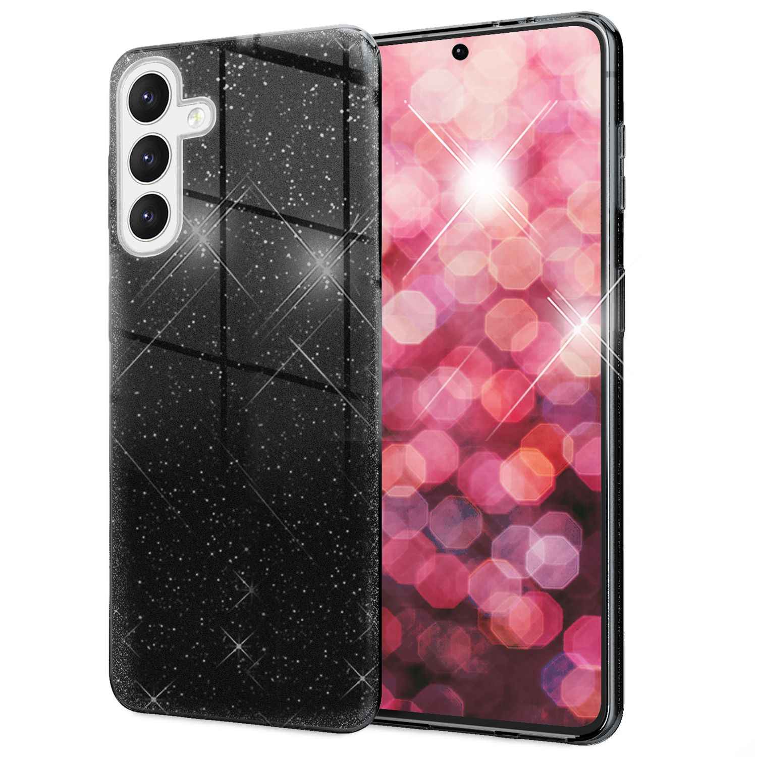 NALIA Hybrid Glitzerhülle für Samsung Galaxy S24 Plus Hülle, Glänzende Glitzer Schutzhülle mit verstärktem Silikon