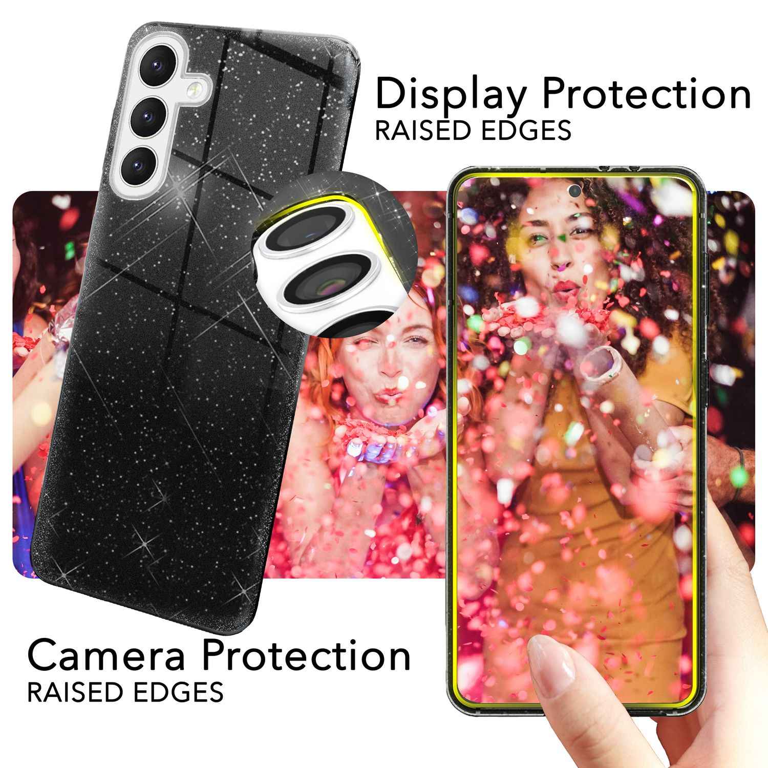 NALIA Hybrid Glitzerhülle für Samsung Galaxy S24 Plus Hülle, Glänzende Glitzer Schutzhülle mit verstärktem Silikon