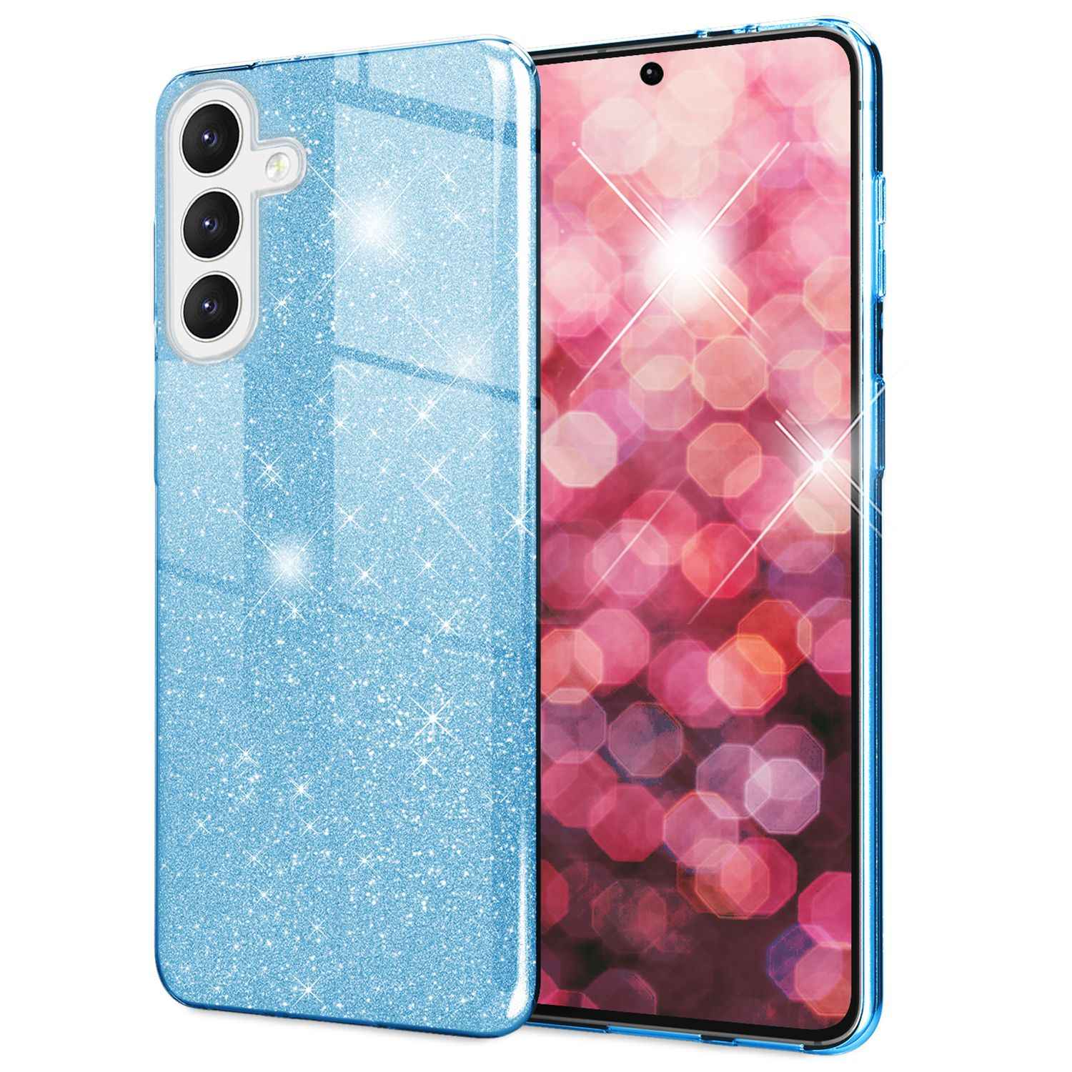 NALIA Hybrid Glitzerhülle für Samsung Galaxy S24 Plus Hülle, Glänzende Glitzer Schutzhülle mit verstärktem Silikon