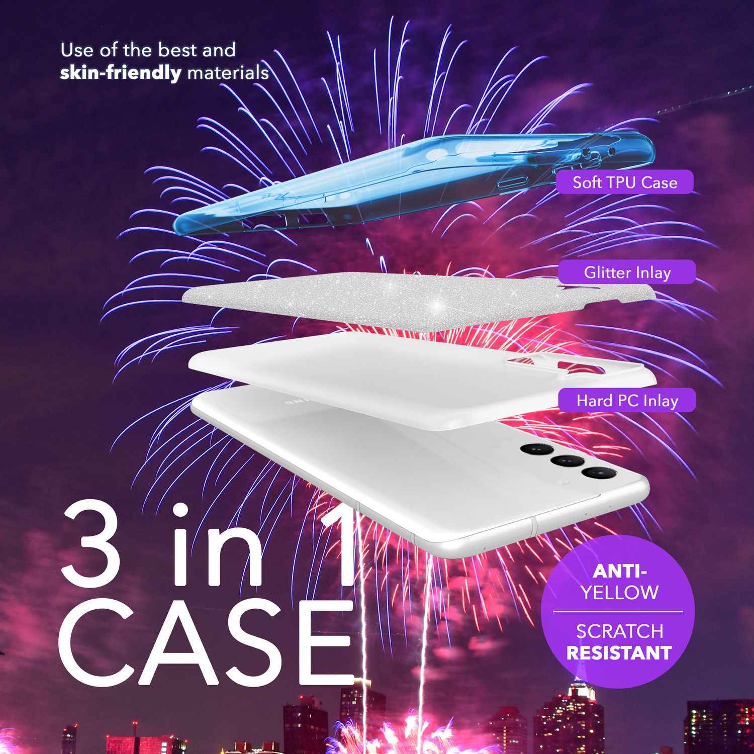 NALIA Hybrid Glitzerhülle für Samsung Galaxy S24 Plus Hülle, Glänzende Glitzer Schutzhülle mit verstärktem Silikon