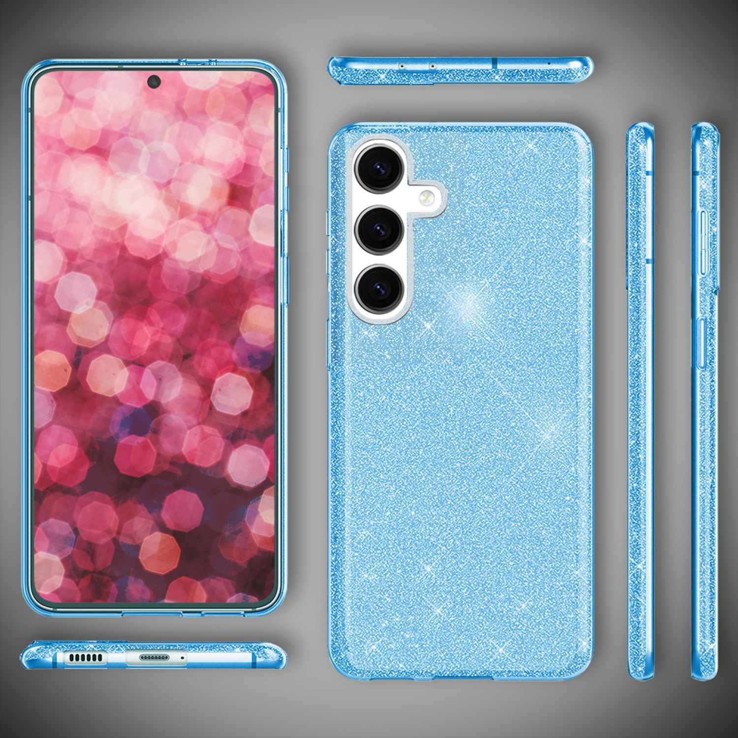 NALIA Hybrid Glitzerhülle für Samsung Galaxy S24 Plus Hülle, Glänzende Glitzer Schutzhülle mit verstärktem Silikon