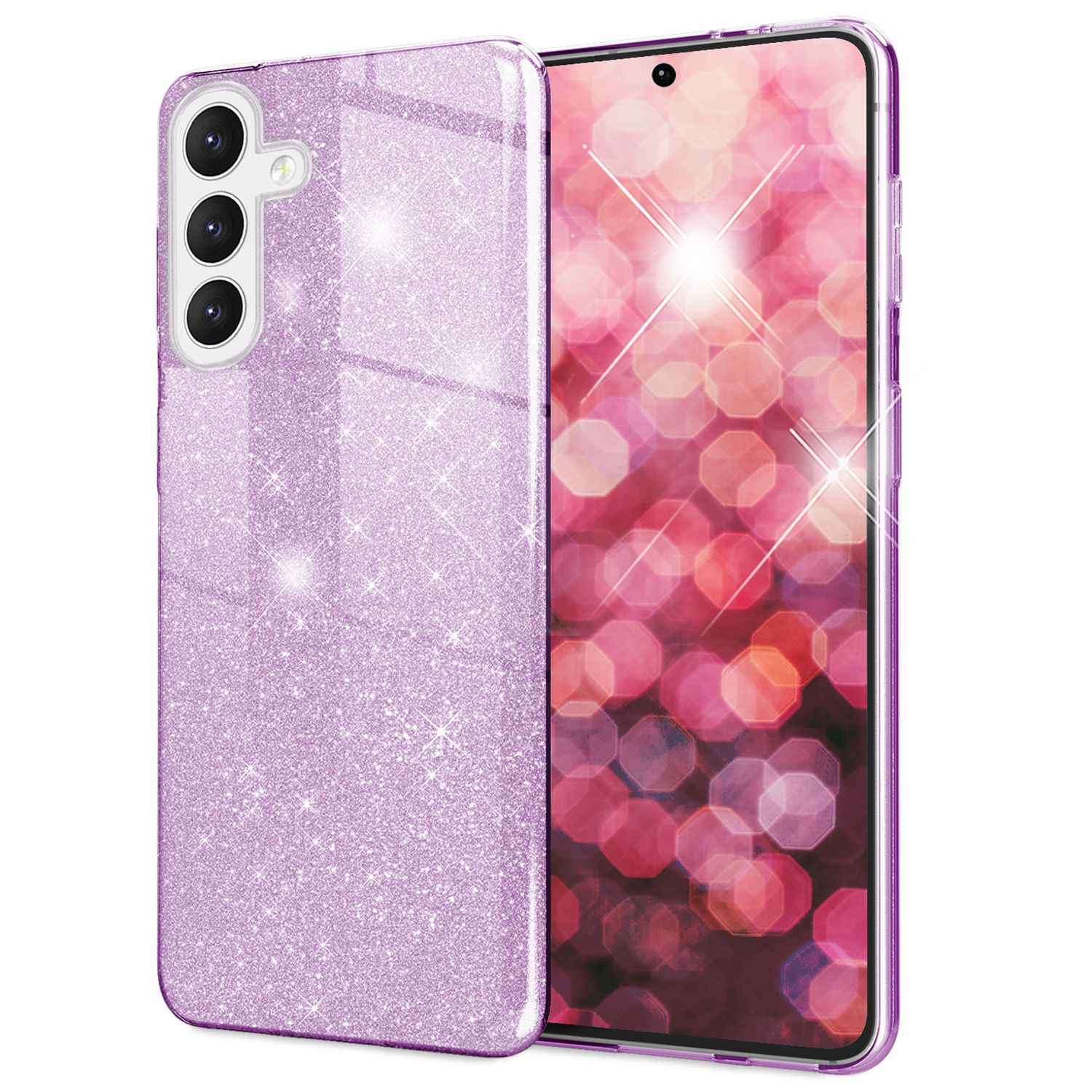 NALIA Hybrid Glitzerhülle für Samsung Galaxy S24 Plus Hülle, Glänzende Glitzer Schutzhülle mit verstärktem Silikon