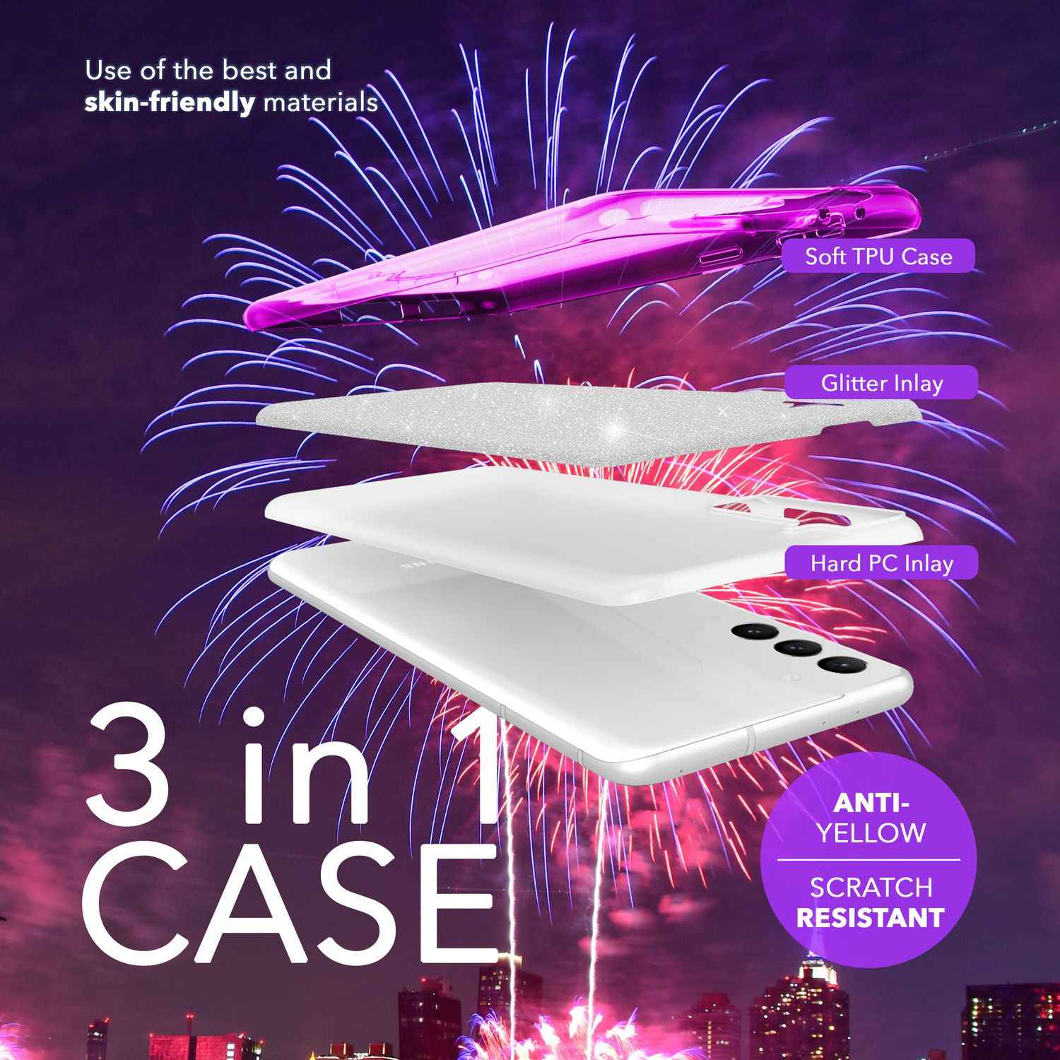 NALIA Hybrid Glitzerhülle für Samsung Galaxy S24 Plus Hülle, Glänzende Glitzer Schutzhülle mit verstärktem Silikon