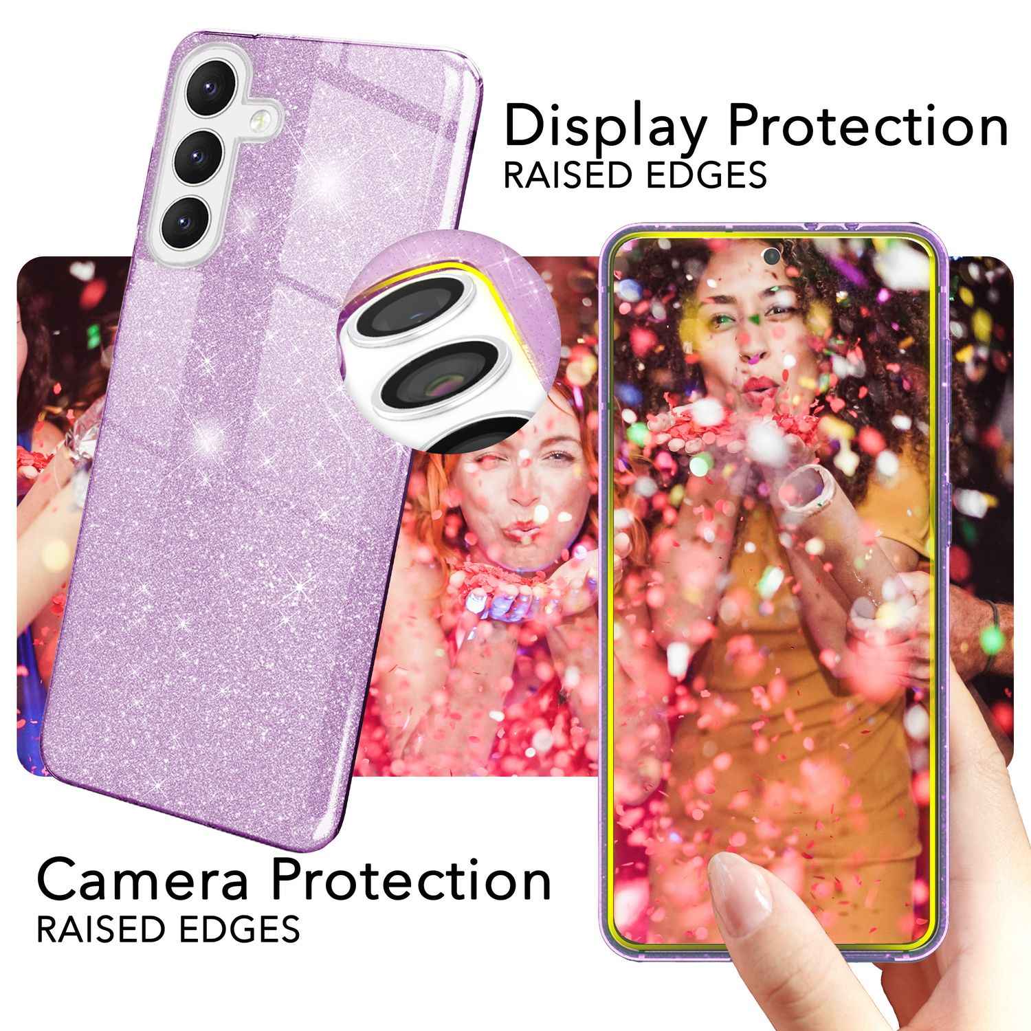 NALIA Hybrid Glitzerhülle für Samsung Galaxy S24 Plus Hülle, Glänzende Glitzer Schutzhülle mit verstärktem Silikon