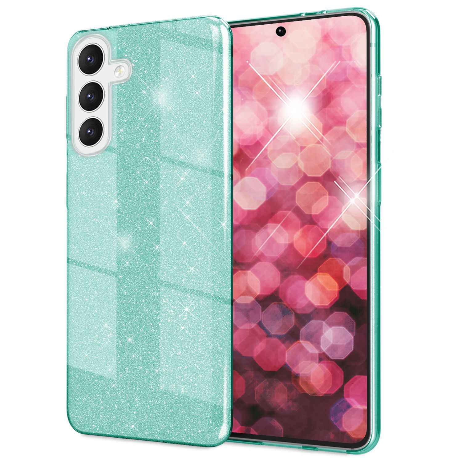 NALIA Hybrid Glitzerhülle für Samsung Galaxy S24 Plus Hülle, Glänzende Glitzer Schutzhülle mit verstärktem Silikon