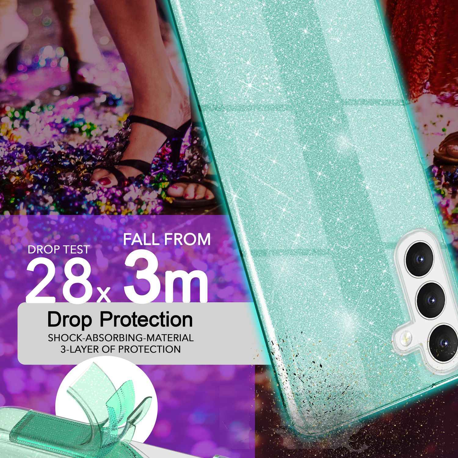 NALIA Hybrid Glitzerhülle für Samsung Galaxy S24 Plus Hülle, Glänzende Glitzer Schutzhülle mit verstärktem Silikon
