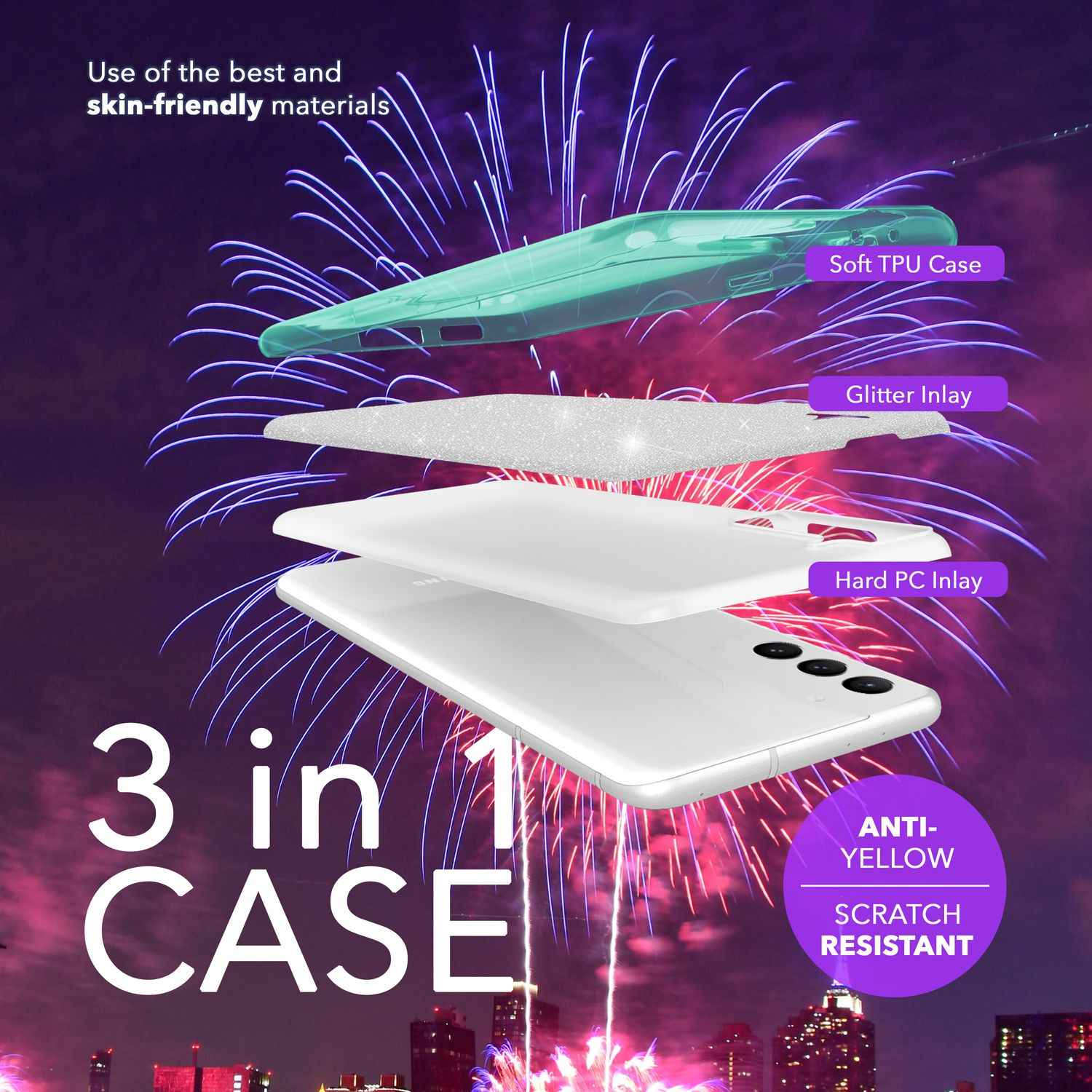 NALIA Hybrid Glitzerhülle für Samsung Galaxy S24 Plus Hülle, Glänzende Glitzer Schutzhülle mit verstärktem Silikon