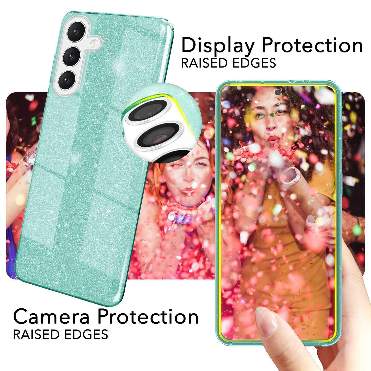 NALIA Hybrid Glitzerhülle für Samsung Galaxy S24 Plus Hülle, Glänzende Glitzer Schutzhülle mit verstärktem Silikon