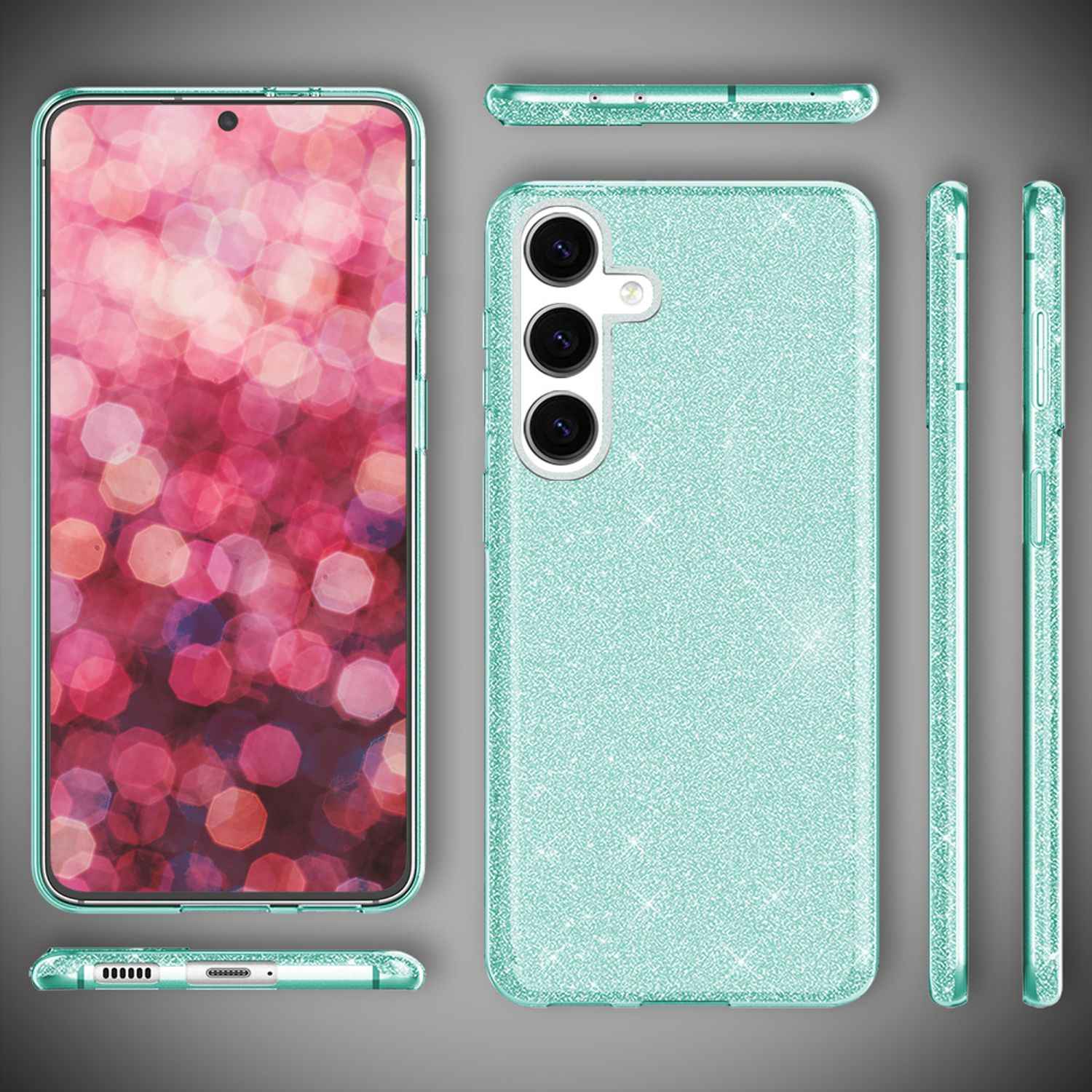 NALIA Hybrid Glitzerhülle für Samsung Galaxy S24 Plus Hülle, Glänzende Glitzer Schutzhülle mit verstärktem Silikon