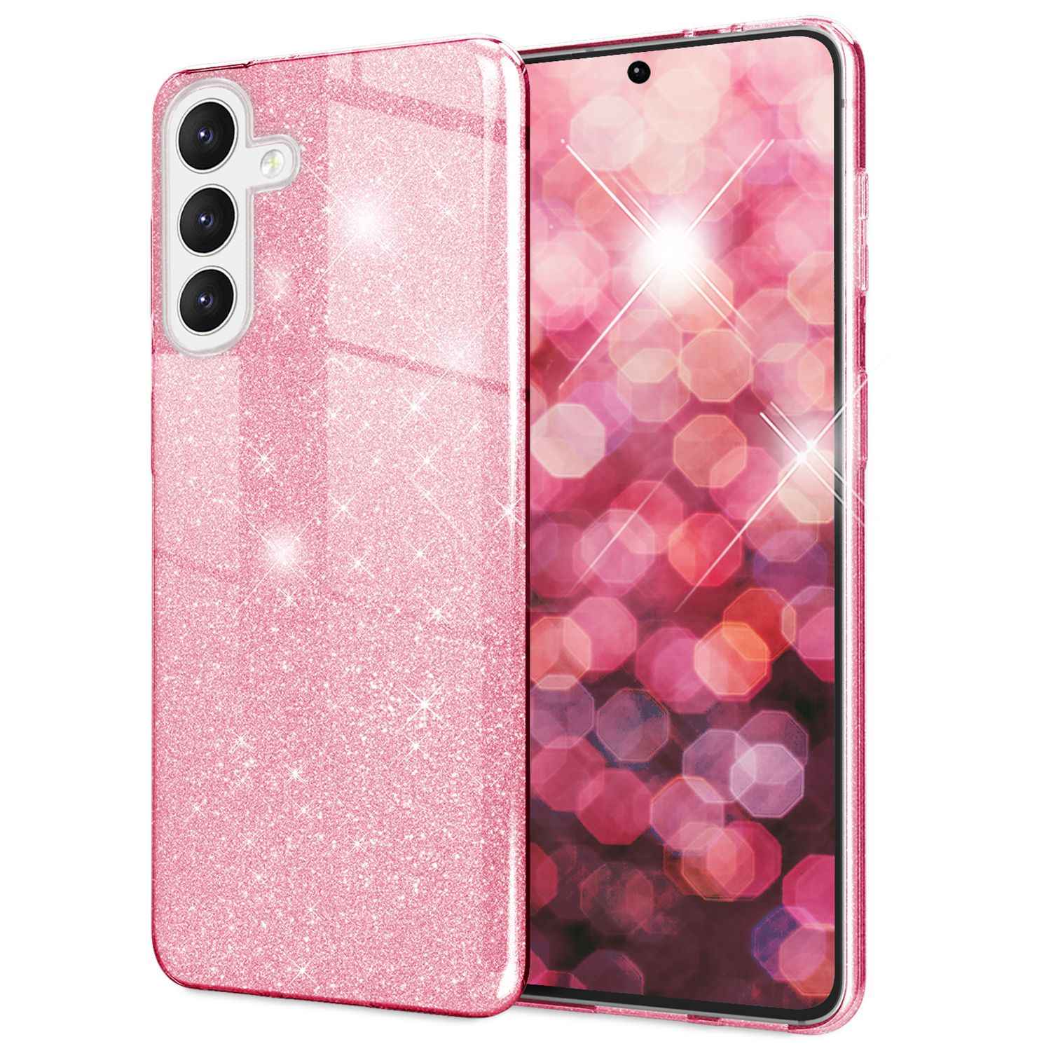 NALIA Hybrid Glitzerhülle für Samsung Galaxy S24 Plus Hülle, Glänzende Glitzer Schutzhülle mit verstärktem Silikon