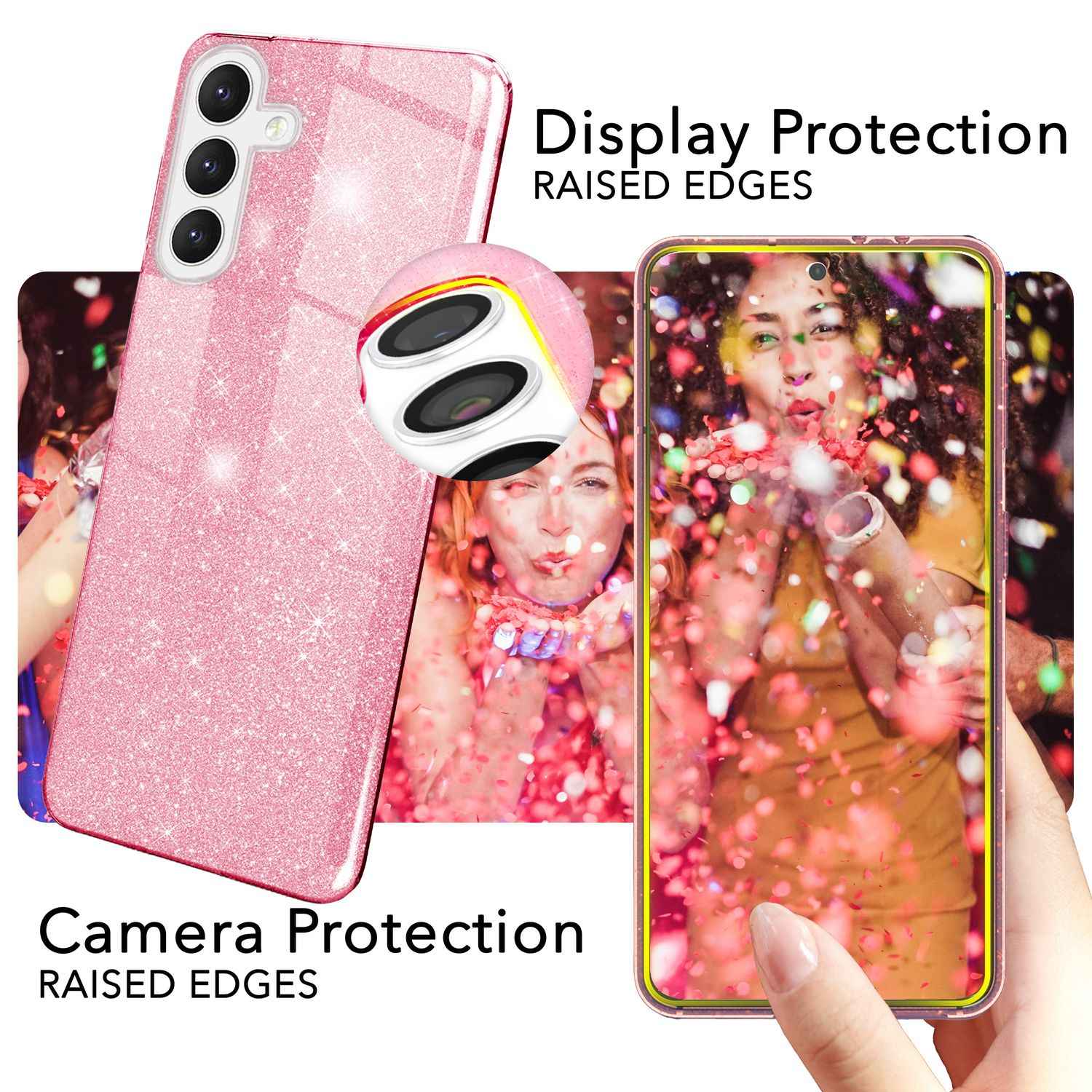 NALIA Hybrid Glitzerhülle für Samsung Galaxy S24 Plus Hülle, Glänzende Glitzer Schutzhülle mit verstärktem Silikon