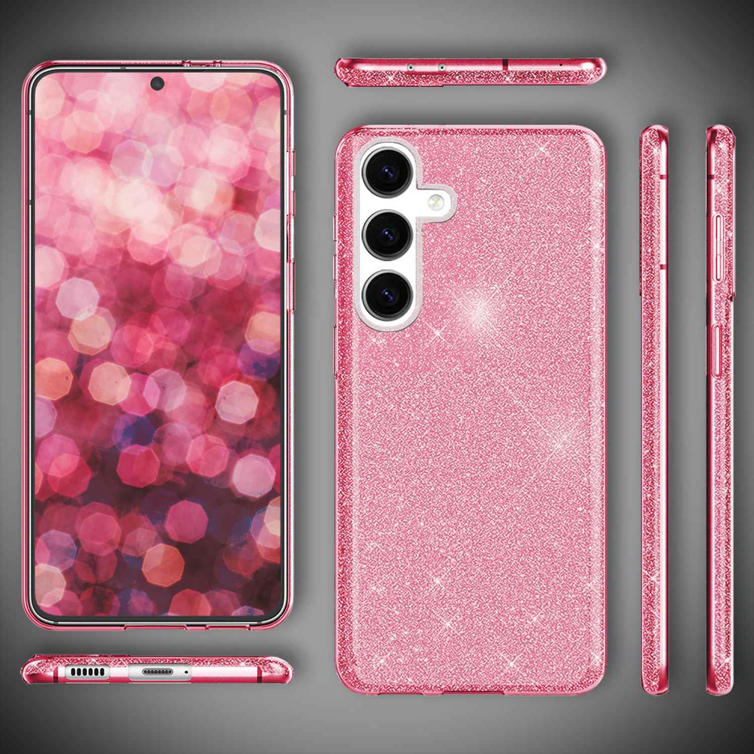NALIA Hybrid Glitzerhülle für Samsung Galaxy S24 Plus Hülle, Glänzende Glitzer Schutzhülle mit verstärktem Silikon