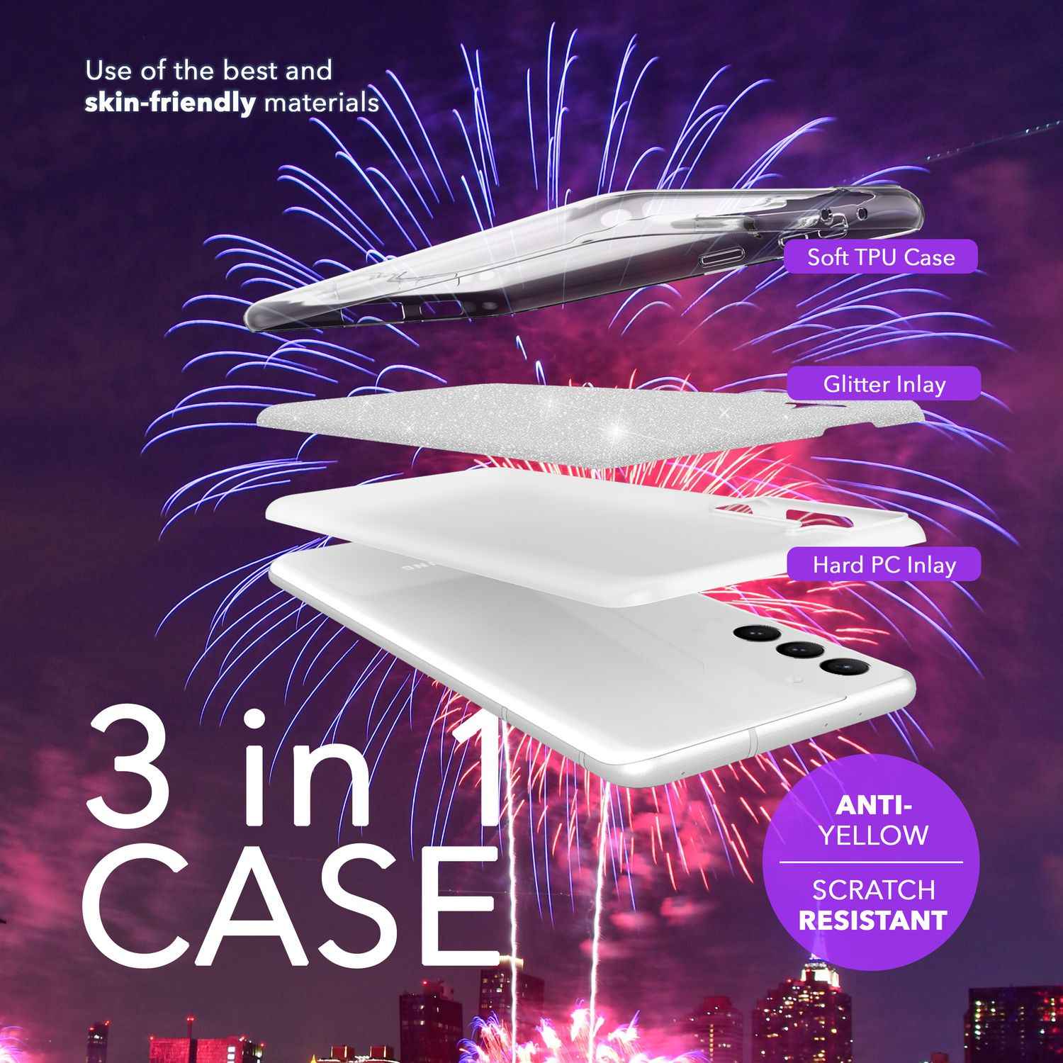 NALIA Hybrid Glitzerhülle für Samsung Galaxy S24 Plus Hülle, Glänzende Glitzer Schutzhülle mit verstärktem Silikon
