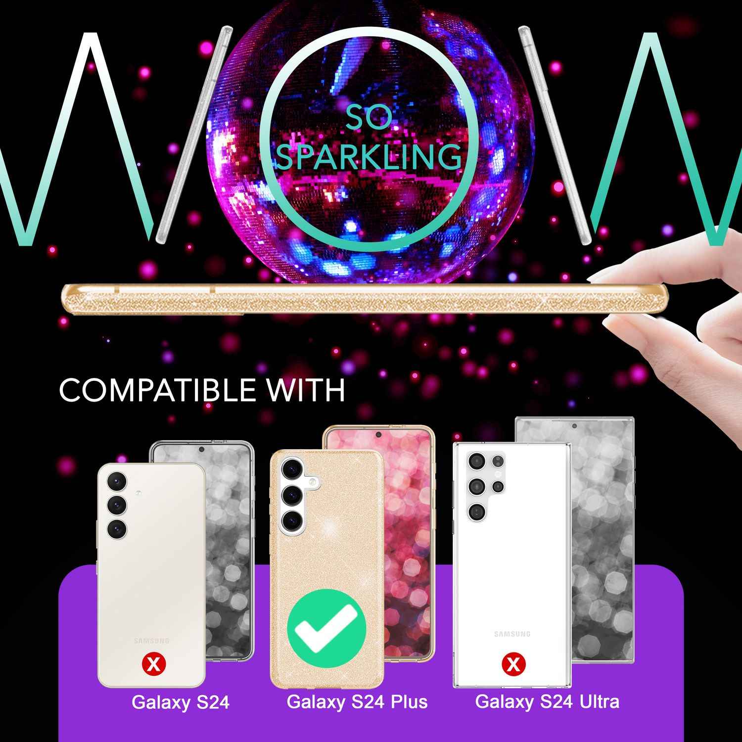 NALIA Hybrid Glitzerhülle für Samsung Galaxy S24 Plus Hülle, Glänzende Glitzer Schutzhülle mit verstärktem Silikon