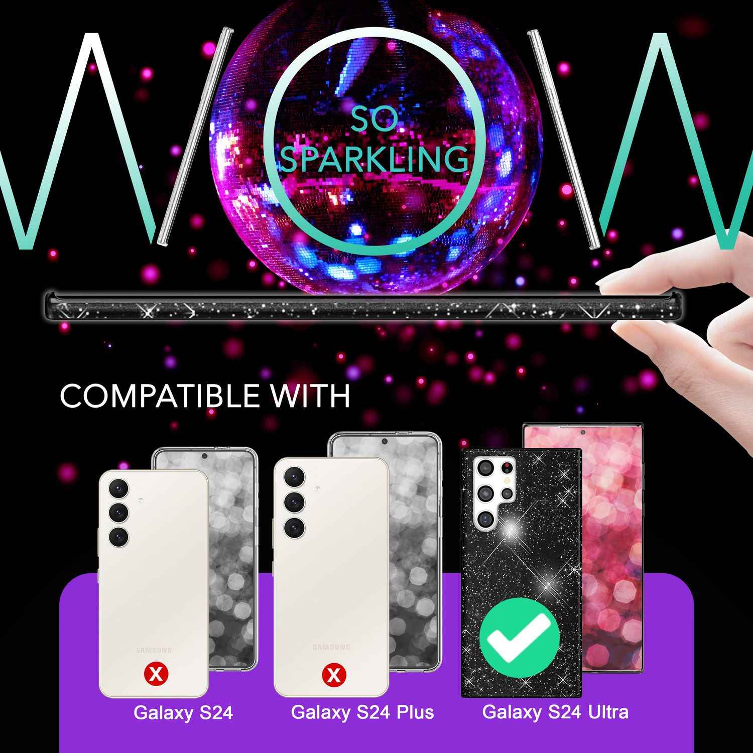 NALIA Hybrid Glitzerhülle für Samsung Galaxy S24 Ultra Hülle, Glänzende Glitzer Schutzhülle mit verstärktem Silikon