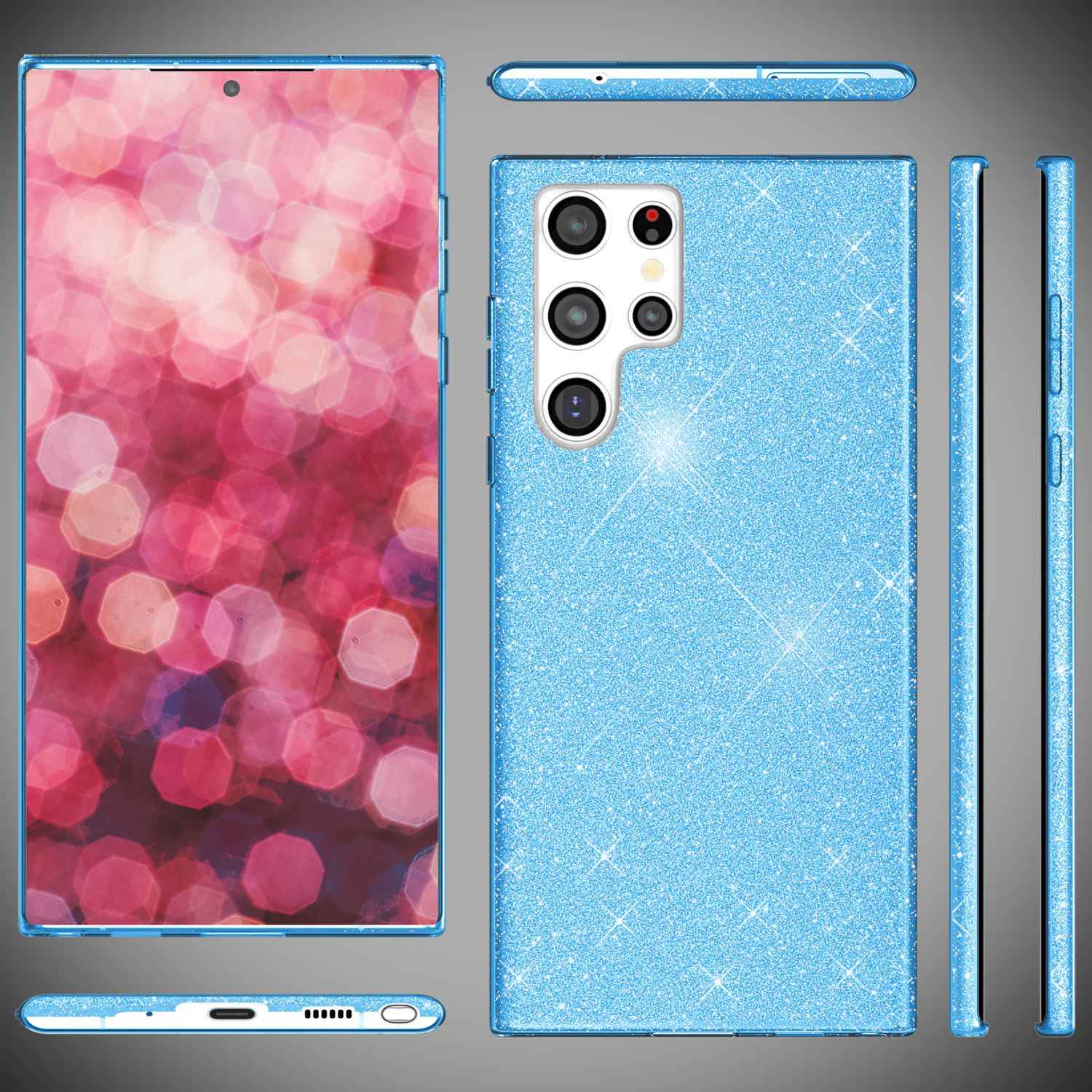 NALIA Hybrid Glitzerhülle für Samsung Galaxy S24 Ultra Hülle, Glänzende Glitzer Schutzhülle mit verstärktem Silikon